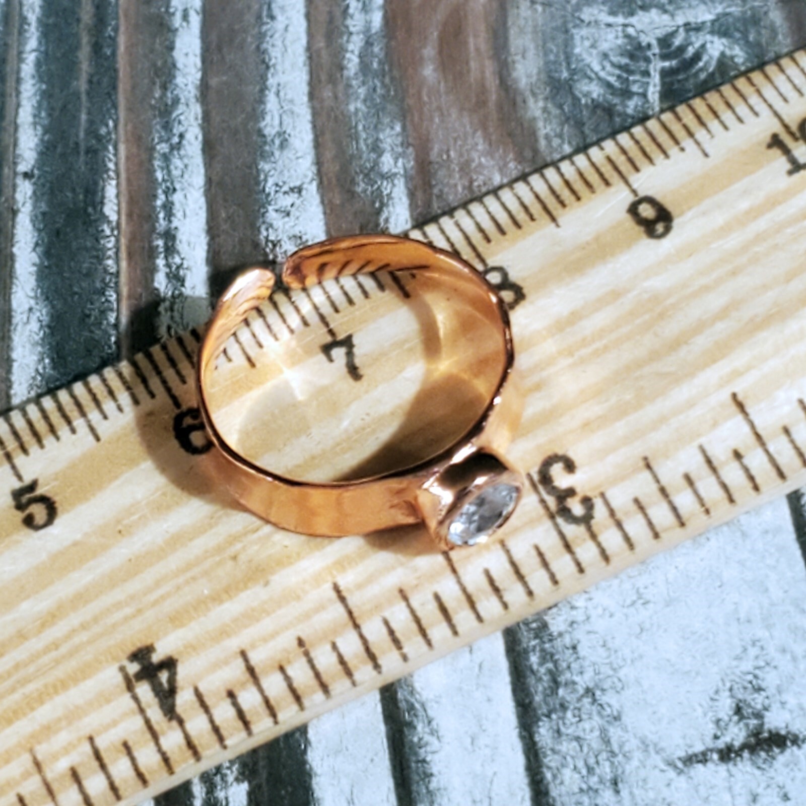 Handcrafted Pure Solid Copper India Round CZ Adjustable Ring