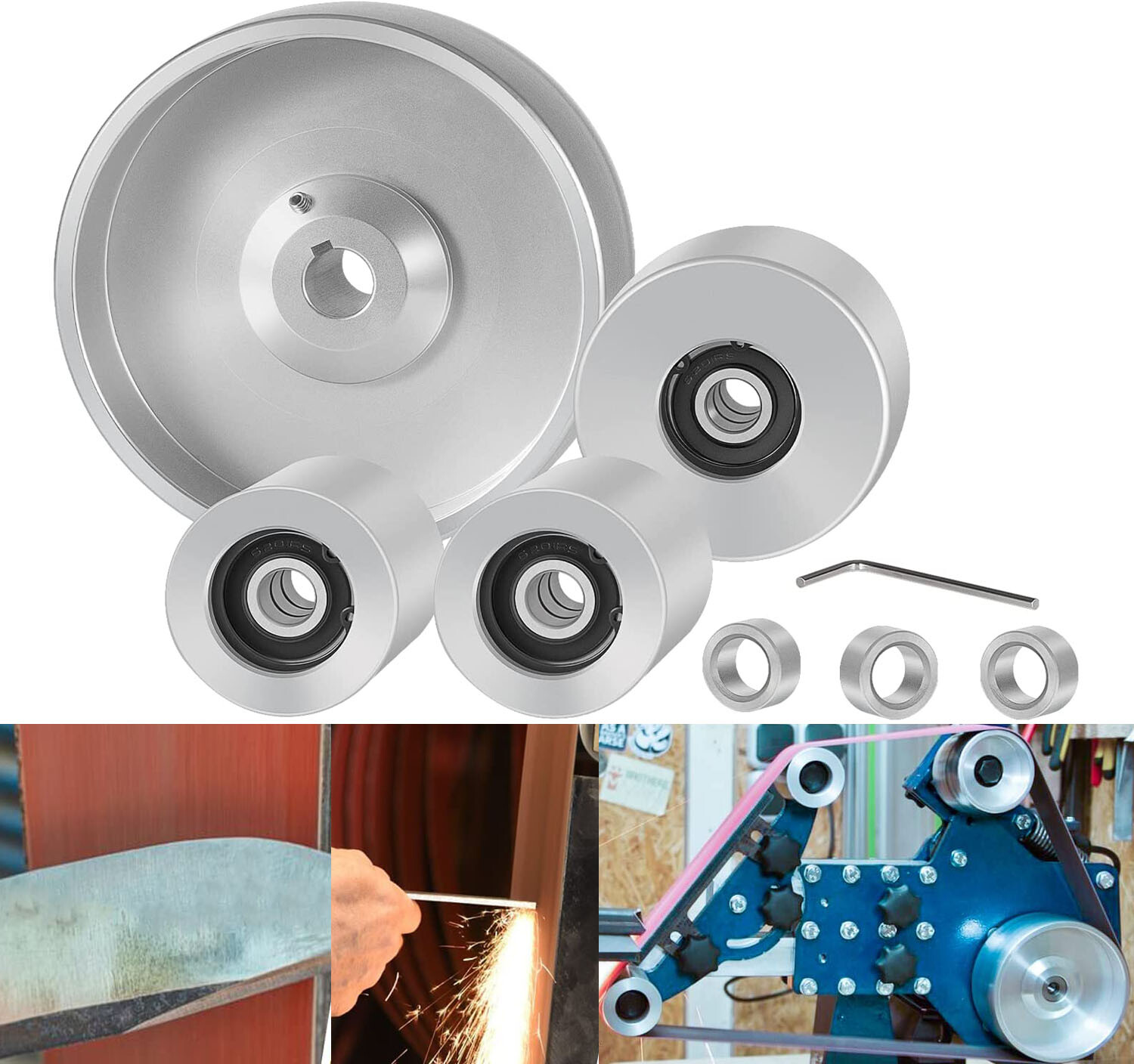 Belt Grinder 2" x 72" Aluminum Wheel Set Fits Knife Grinder 5" Drive 5/8" Bore