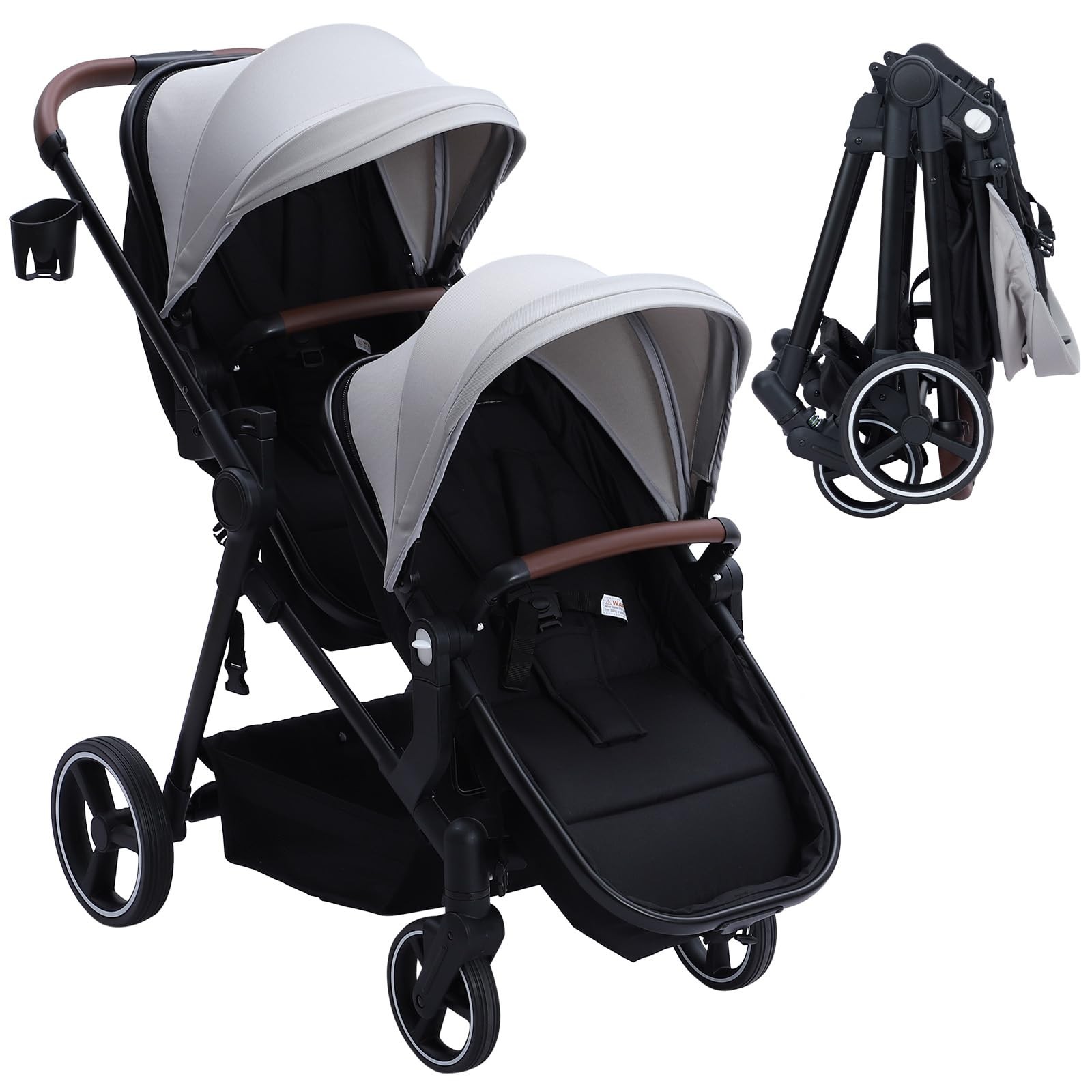 Double Stroller for Infants,Toddlers,Foldable Tandem Stroller Adjustable Backres