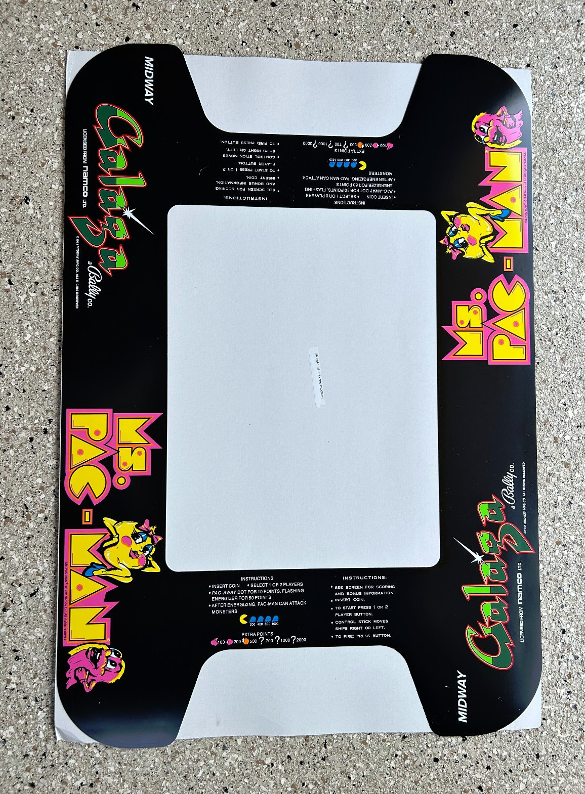 Ms  Pac Man- Galaga Cocktail underlay Screen Printed .015 Styrene Free Shipping