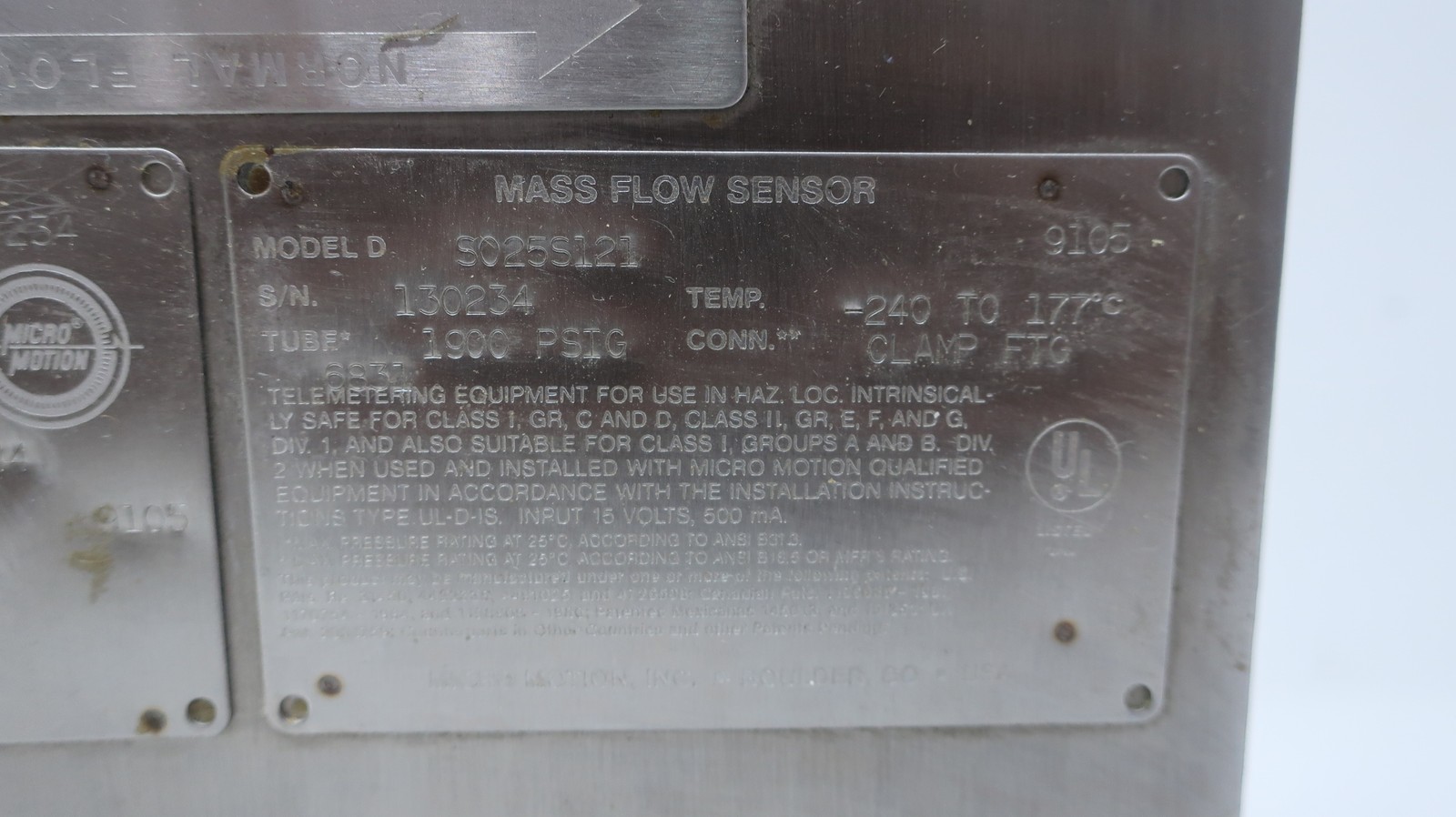 Micro Motion S025S121 Mass Flow Sensor 1/4in