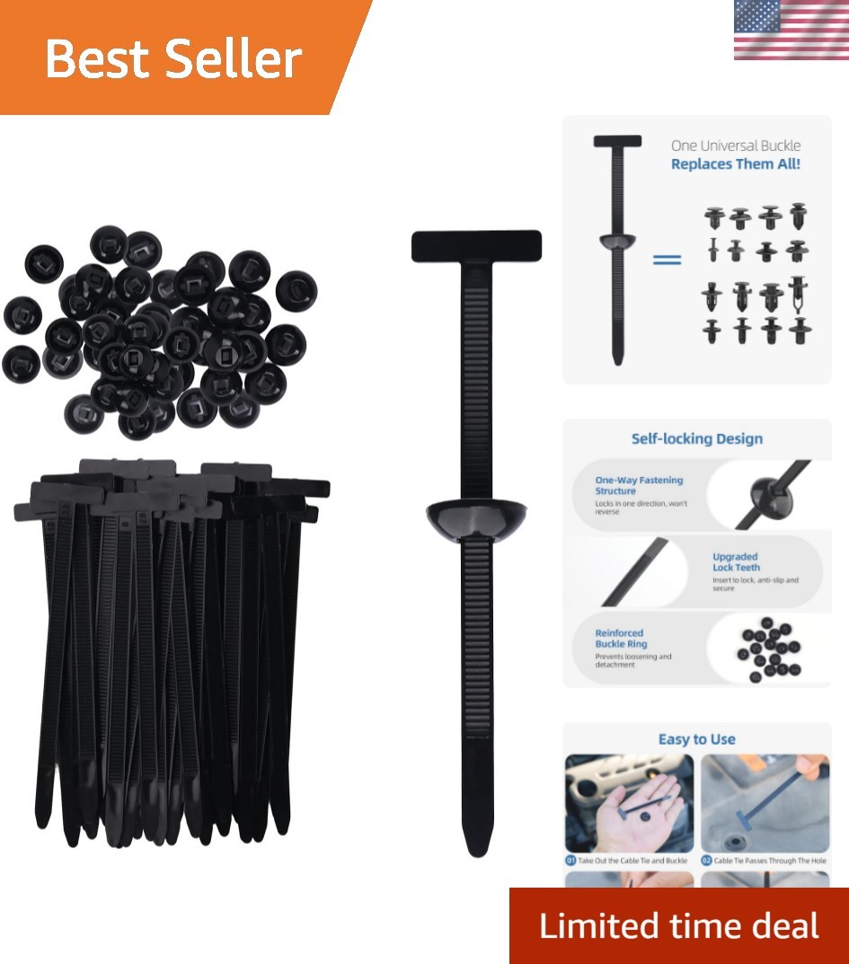 100 Pcs Nylon Universal Cable Tie Buckle for Car - Self-Locking and Easy Inst...