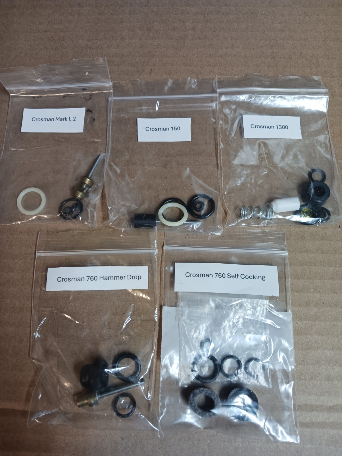 Crosman 1300, 760 (Self Cocking & H Drop), 150, and Mark 1, 2 Seal Kits Lot of 5