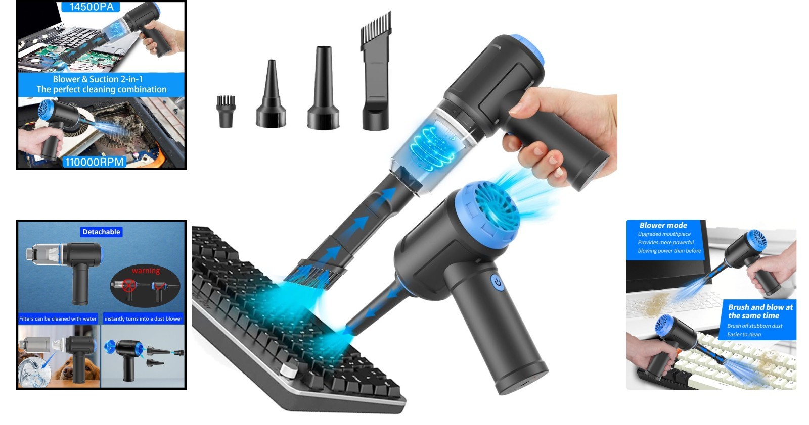 Handheld Cordless Vacuum & Air Blower with HEPA Filter for Electronics Cleaning