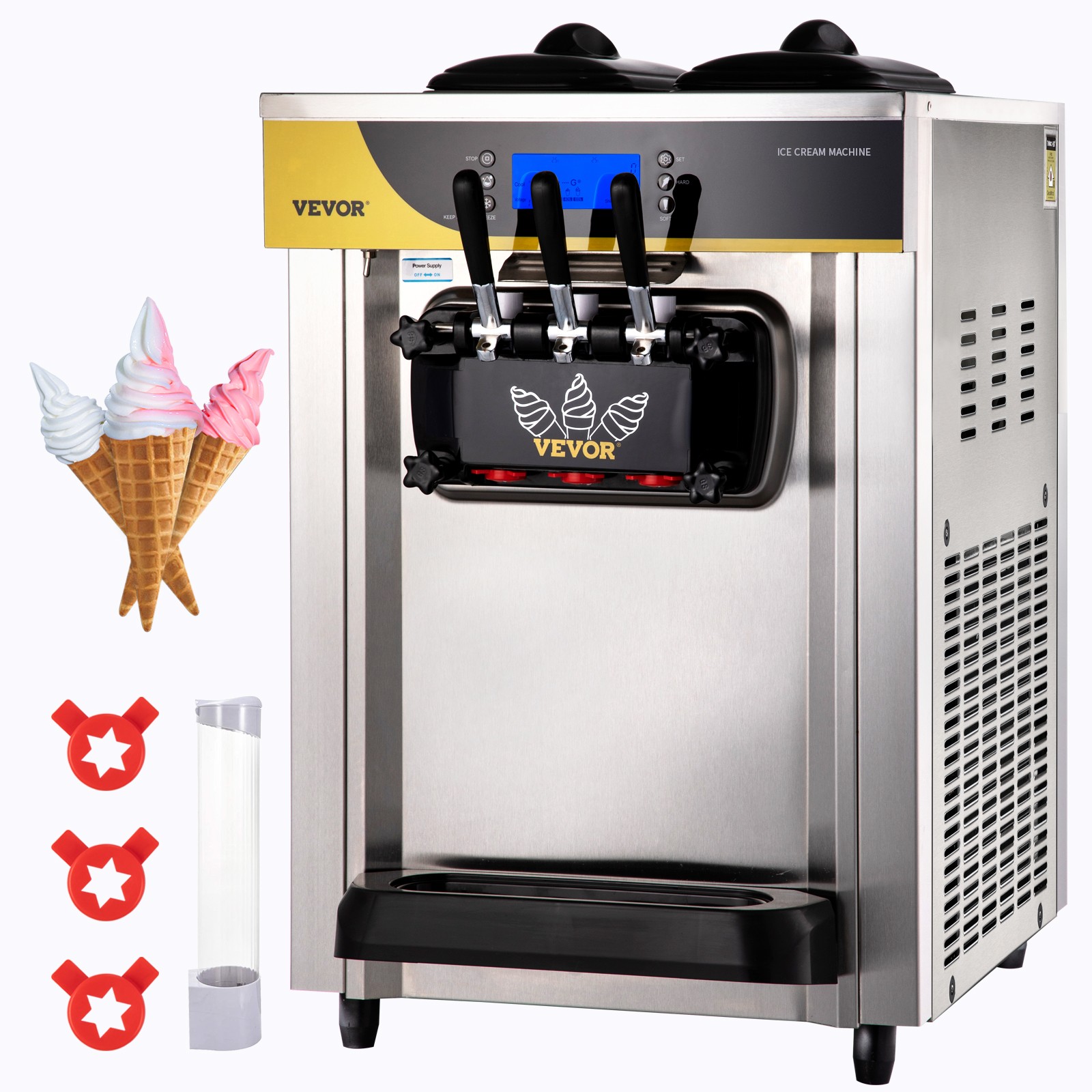 VEVOR Countertop Soft Serve Ice Cream Maker 22-30L/H Frozen Yogurt Machine