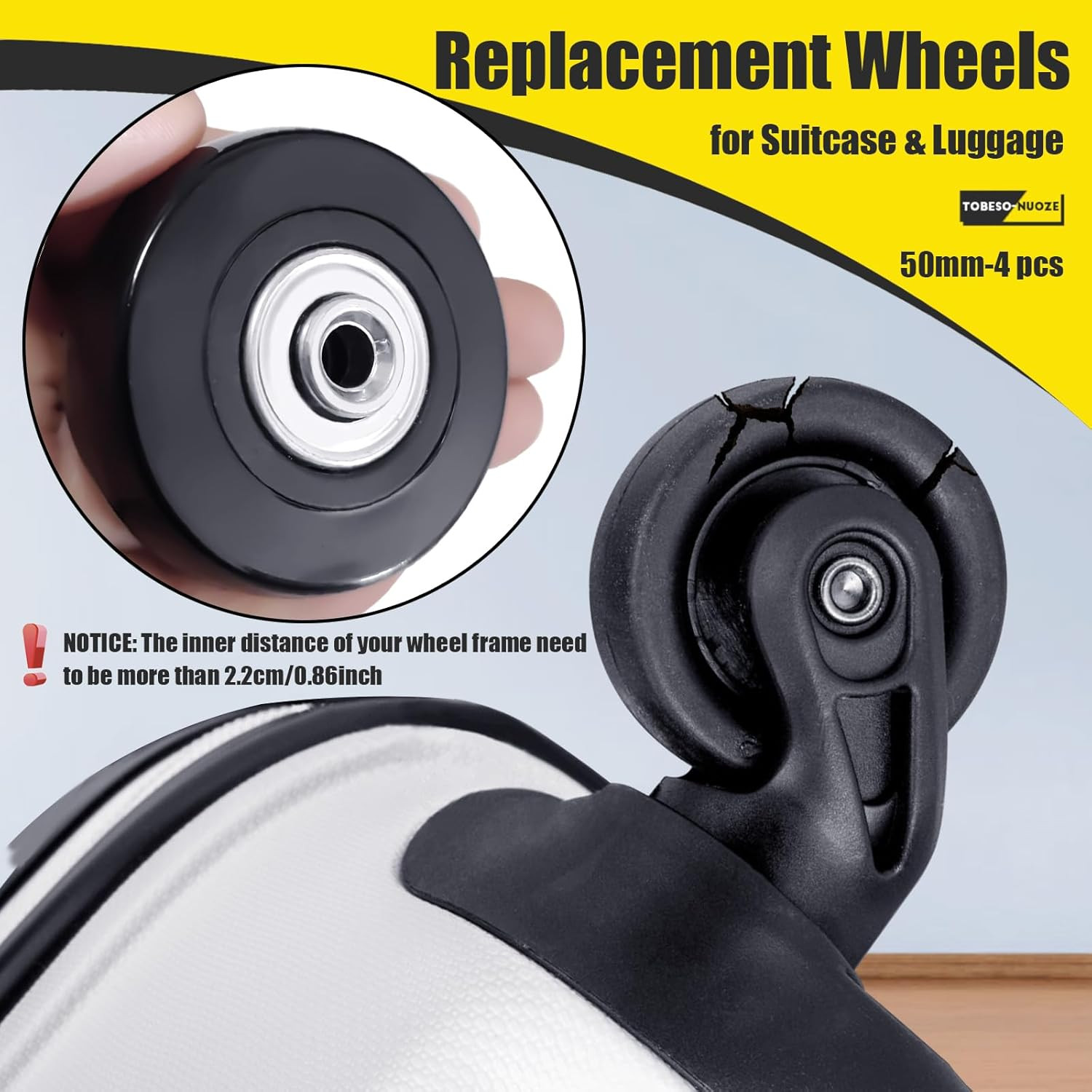 50mm Luggage Replacement Wheels Rubber Mute Swivel Casters 4 Pack
