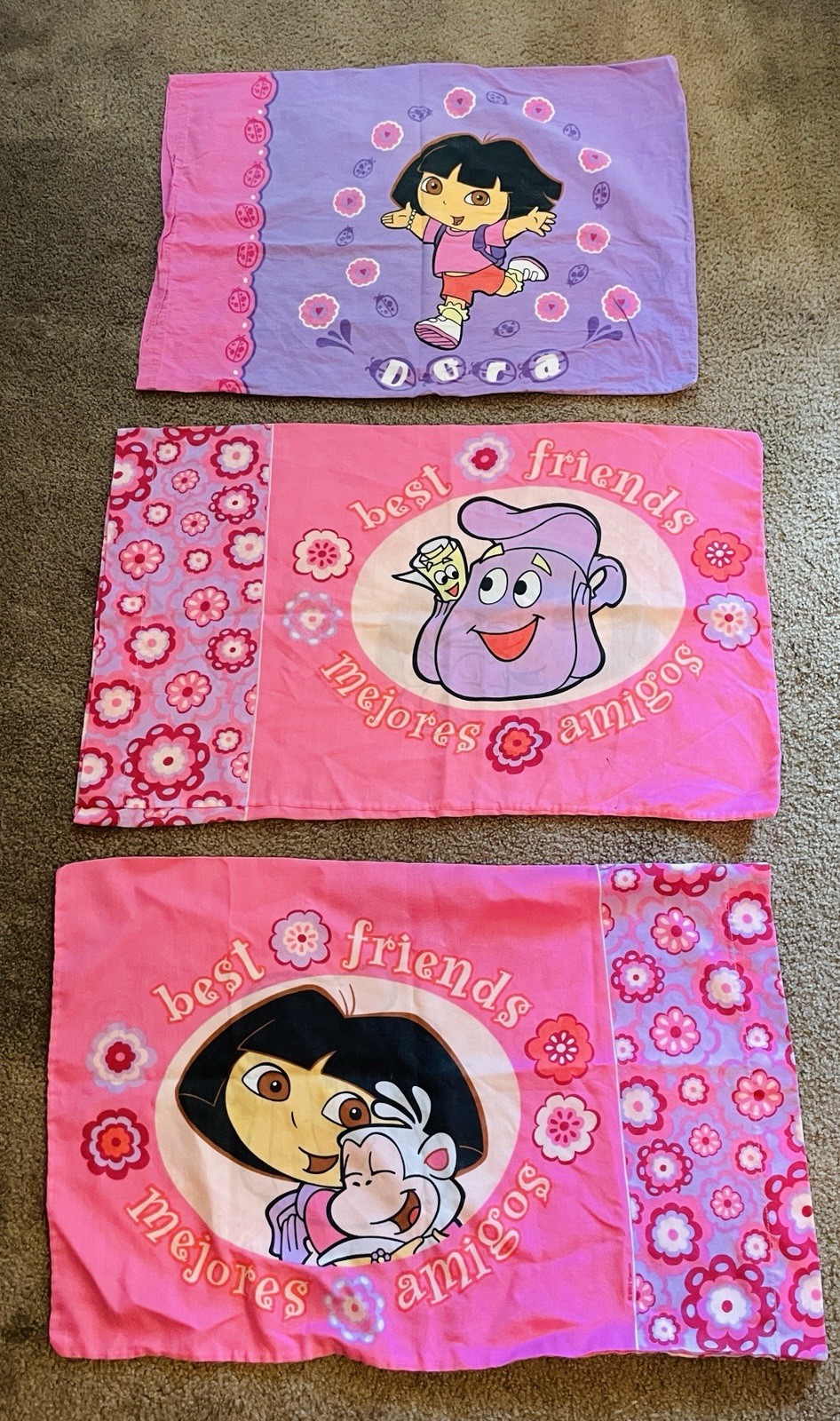 Dora the Explorer Pillowcases  (3) Flowers Bouquet Best Friends Boots Backpack
