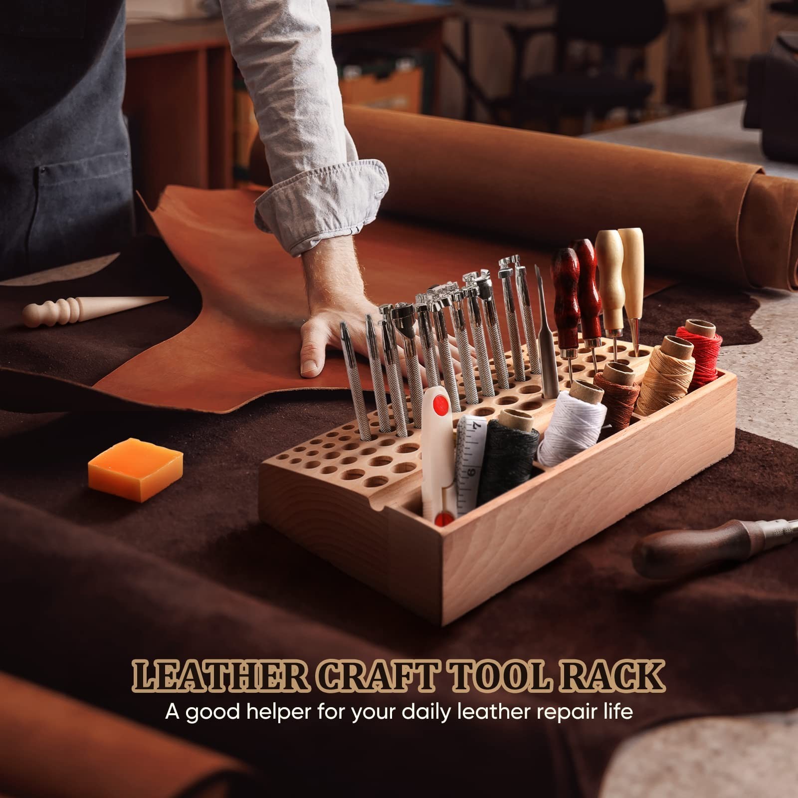 Joyibay 2 PCS Wooden Leather Tool Holders, Wooden Leather Craft Tools Rack St...