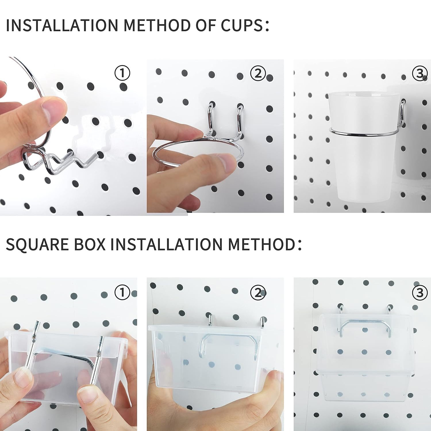 6 Sets Pegboard Bins with Hooks - Pegboard Organizer for Accessories Transparent