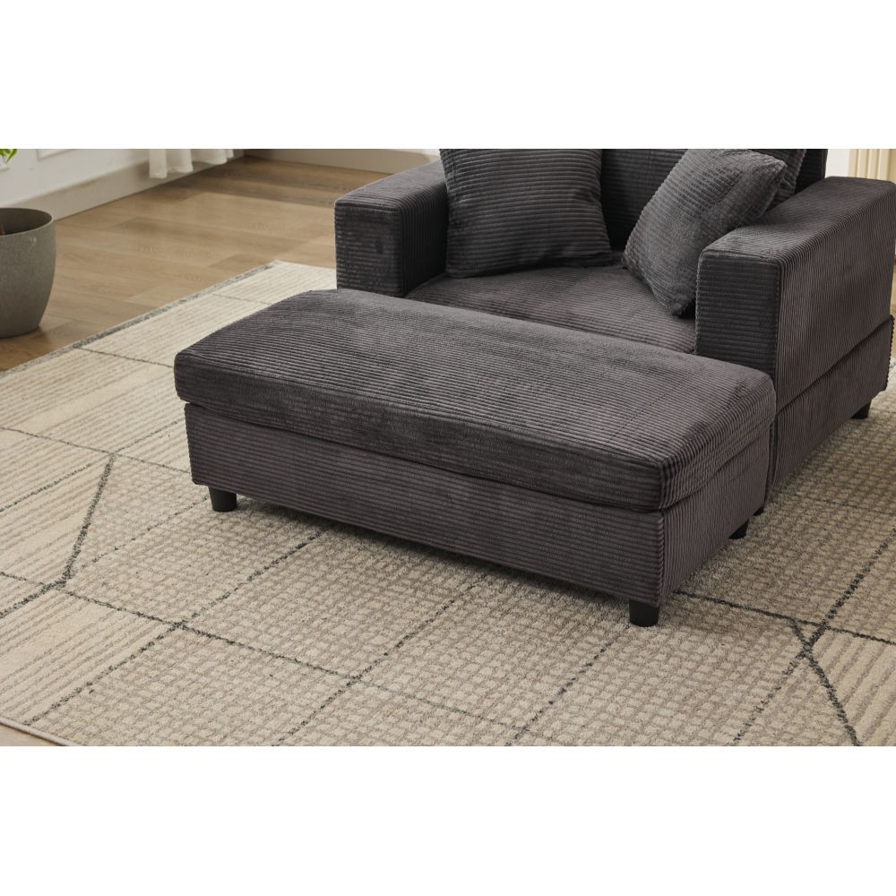 Modern Chaise Lounge Chair w/ Ottoman Sleeper Sofa Bed Dark Gray Corduroy