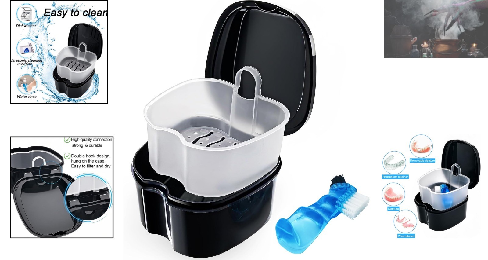 Hygienic Black Denture Cleaner with Easy-Clean Design & Multi-Use Functionality