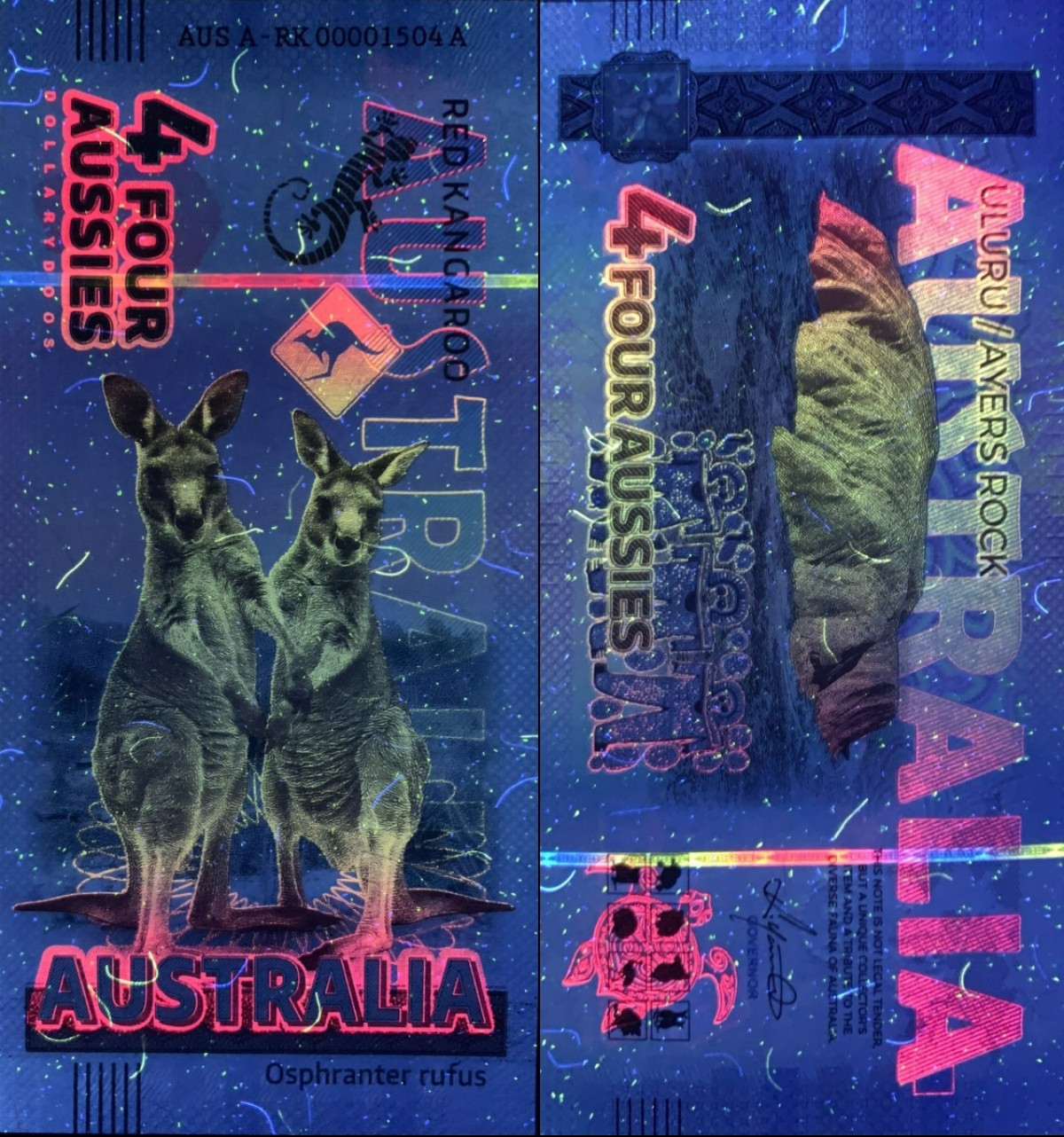 Australia TEST NOTE Souvenir Note 4 Aussie Red Kangaroo UNC