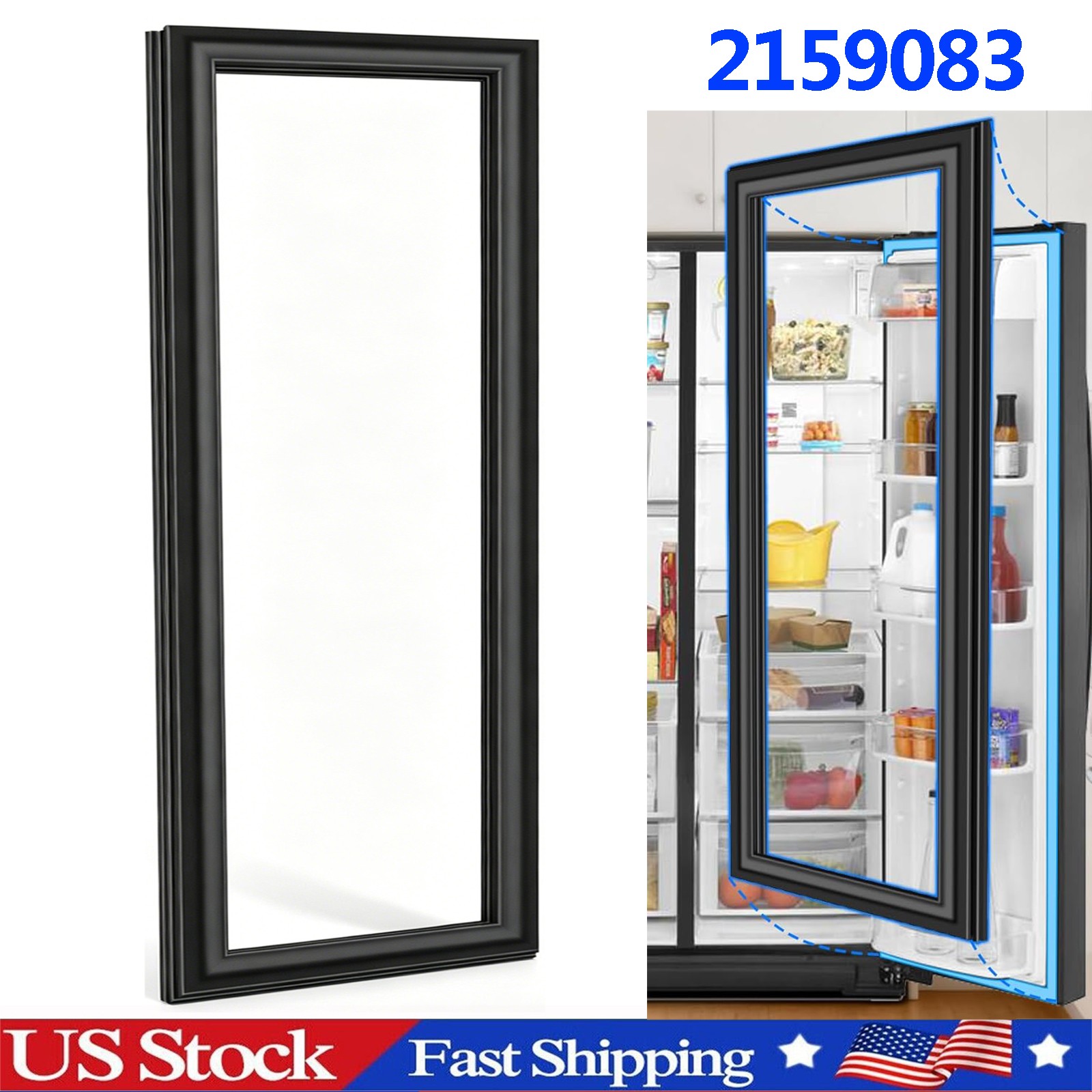 for Whirlpool Refrigerator Fresh Food Door Gasket (Black) 2159083
