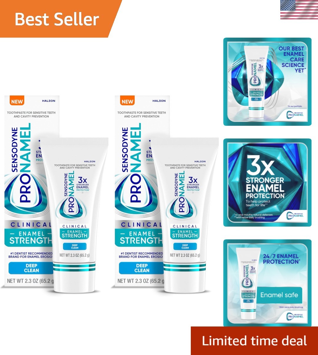 Clinical Enamel Strength Toothpaste, Deep Clean, 2.3 oz Pack of 2