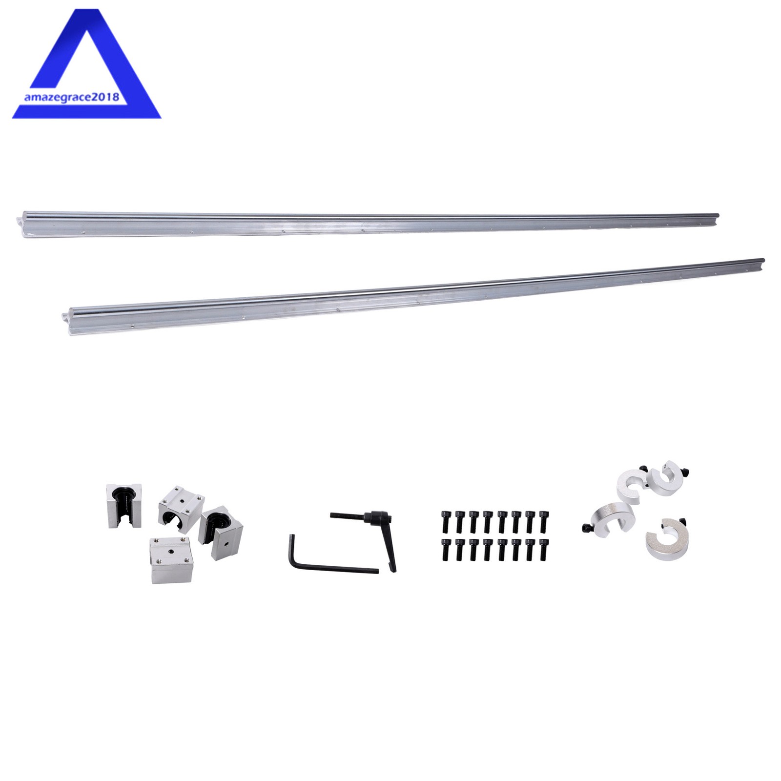 2Pcs SBR16-2200mm Linear Rails + 4×16mm Fixing Rings + 4× SBR16UU Bearing Blocks