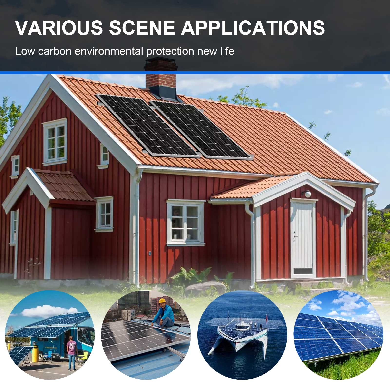 200W 12V Solar Panel High Efficiency Moncrystalline PV Module For RV Boat Home