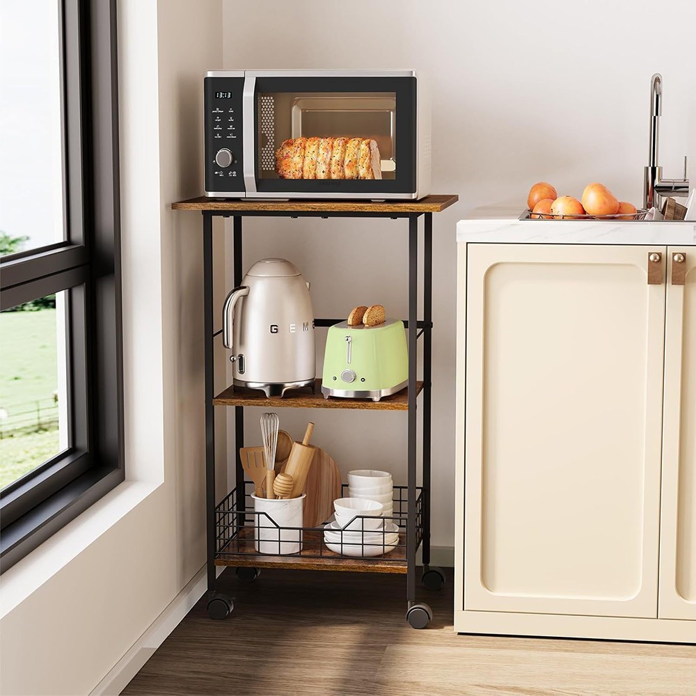 3-Tier Metal Storage Rack w/ Wheels Kitchen Carts Shelving Unit Rolling Shelf US