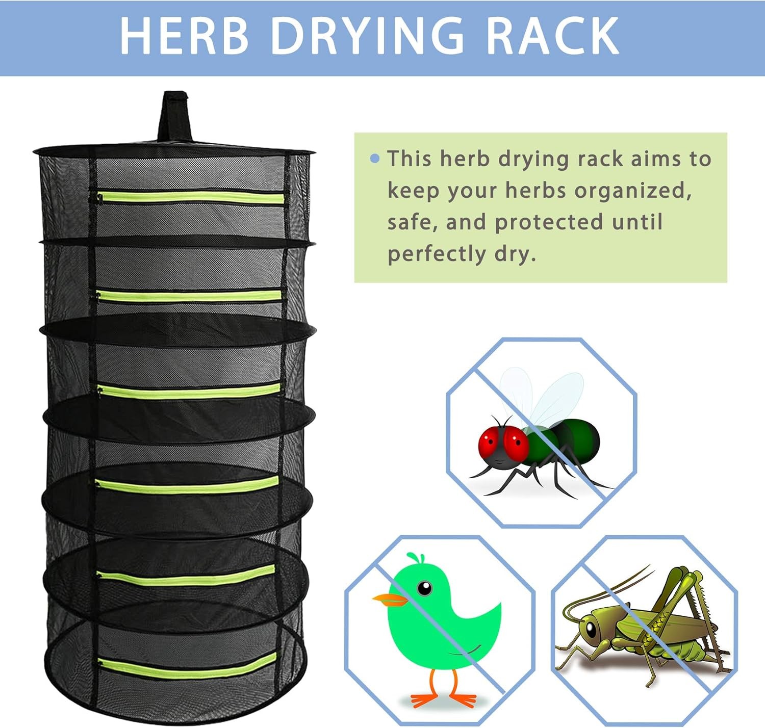 "Herb Drying Rack 2PCS 6-Layer Mesh w/ Zipper & Scissors – Dry Herbs, Flowers"