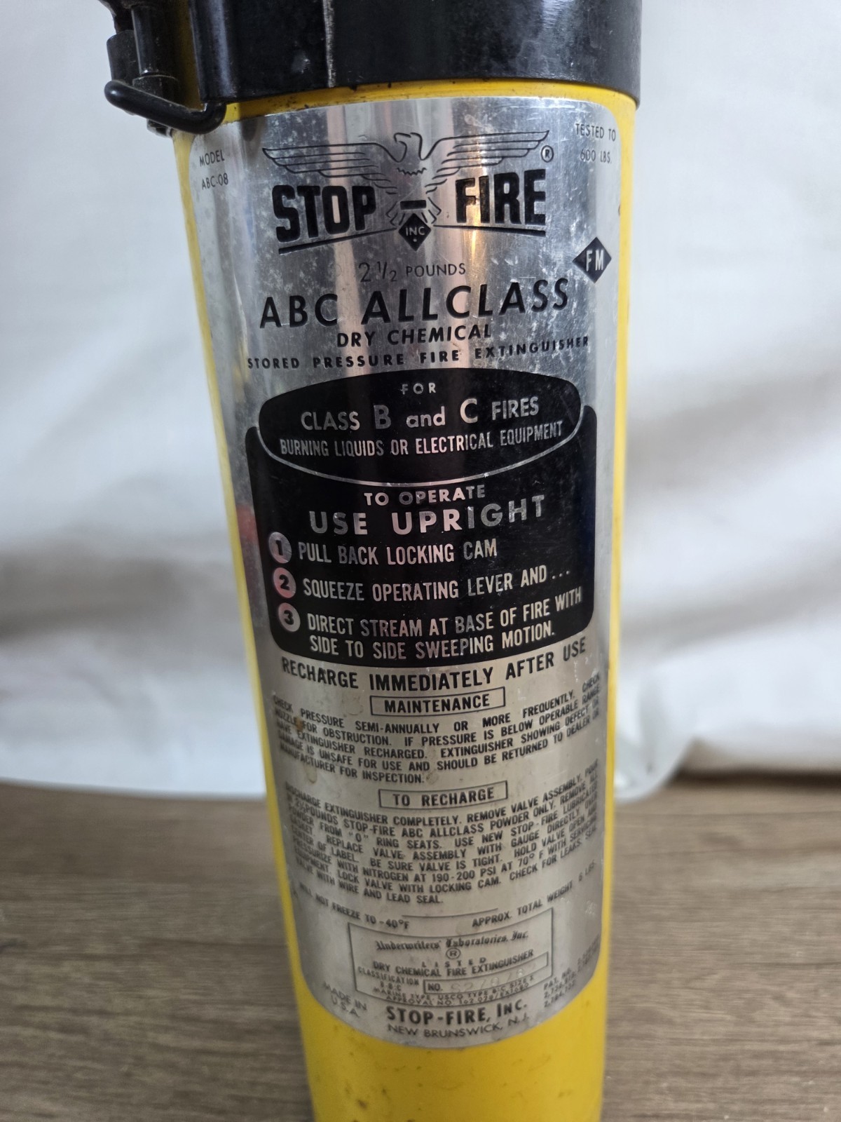 Yellow Fire Extinguisher HV-1 ABC ALL CLASS