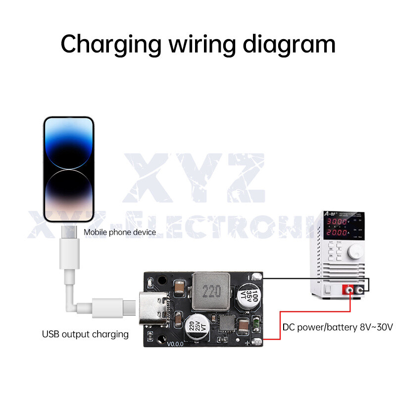 1-10*DC8~30V PD65W Fast Charging Module Step-Down Support PD3.1 QC3.0 SCP Type-C