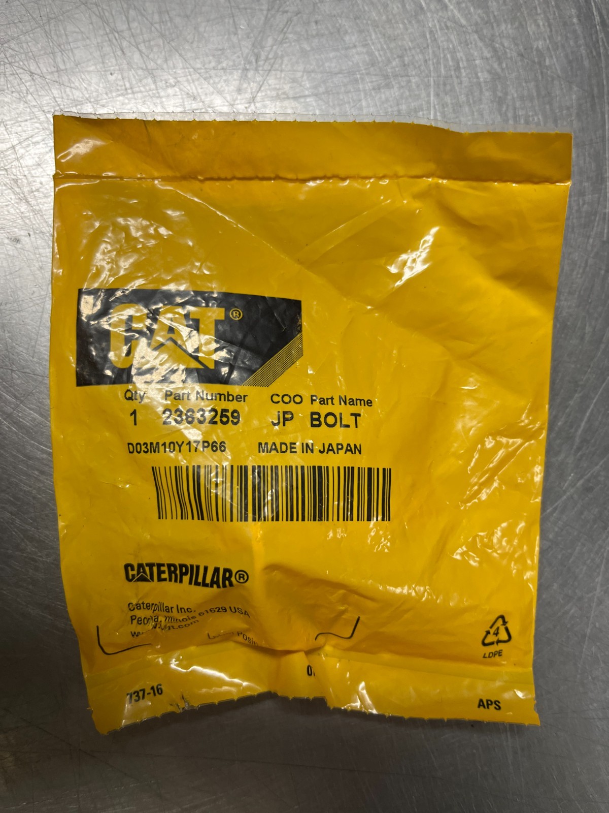 236-3259   Genuine OEM  CAT   BOLT   QTY of 2 Bolts   Caterpillar   2363259