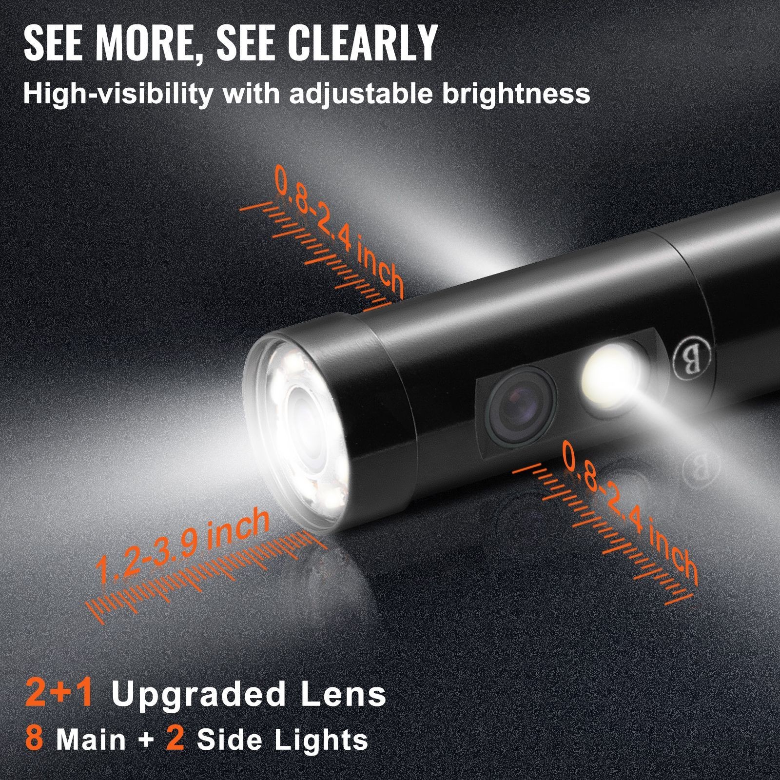 Triple Lens Borescope Camera 4.5in Screen 1080P with 16.5ft Cable
