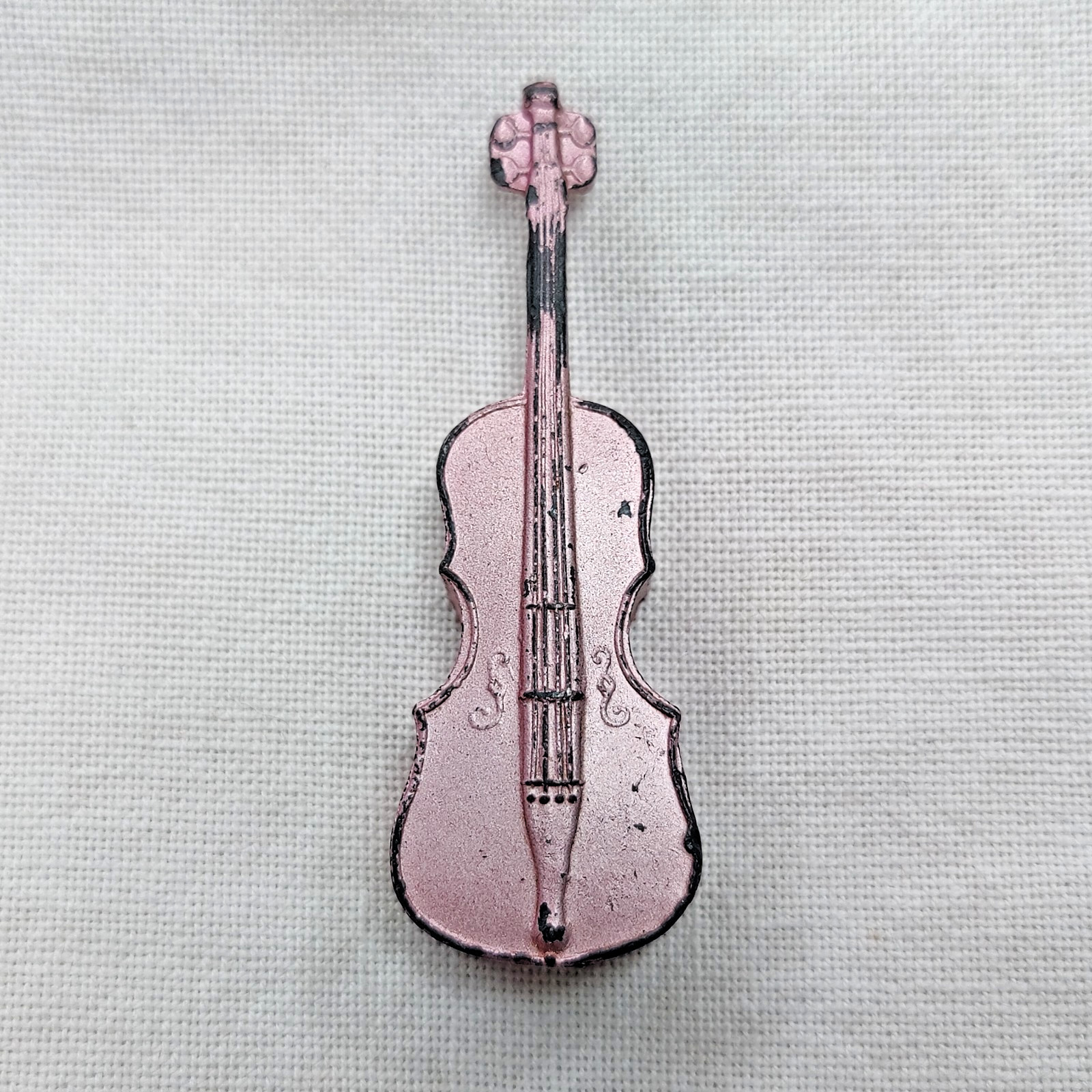 VTG Metal Cello or Bass Musical Shaped Pencil Sharpener Pink Color Made in Japan