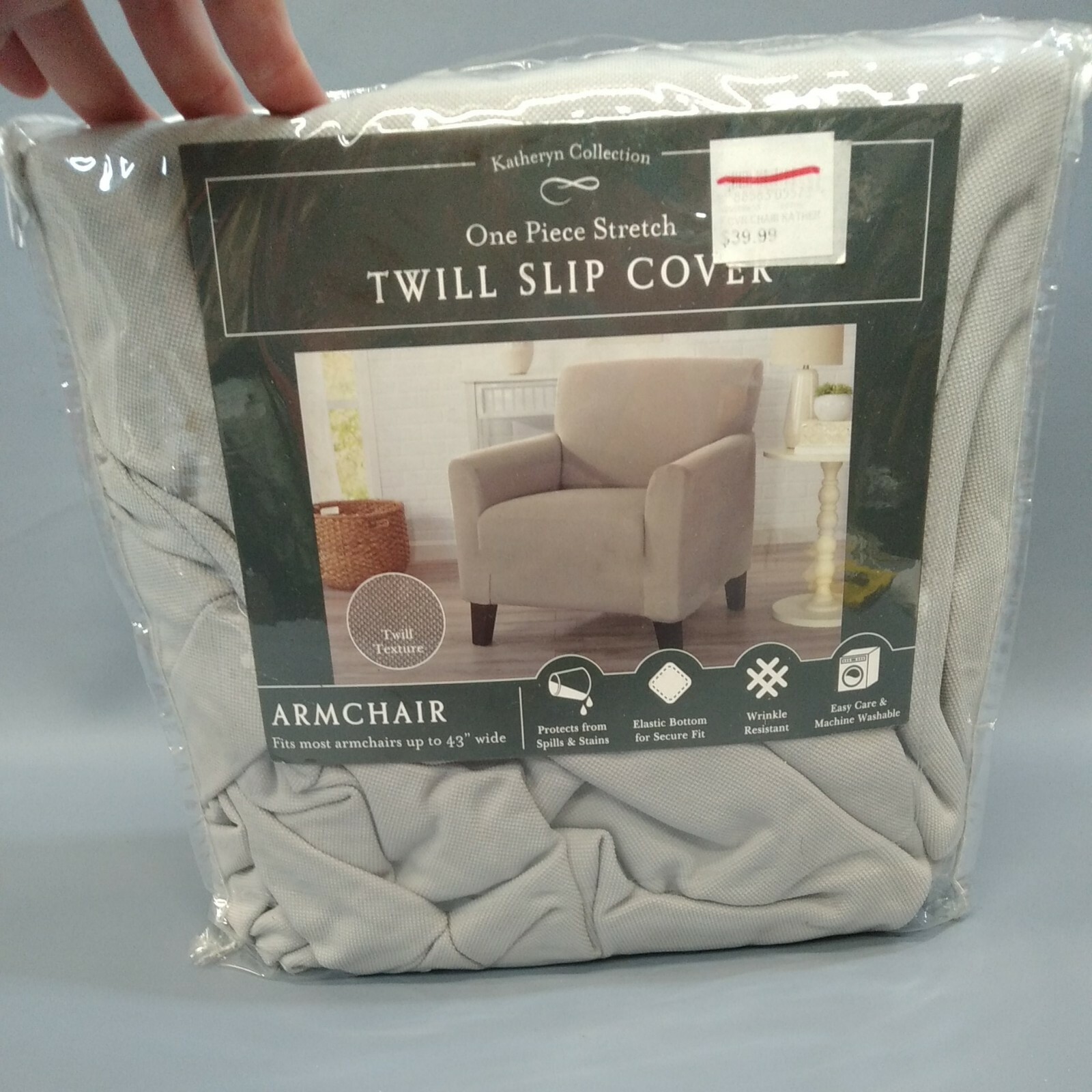 Katheryn Collection Twill Chair Slip Cover Fits up to 43” armchair stretch