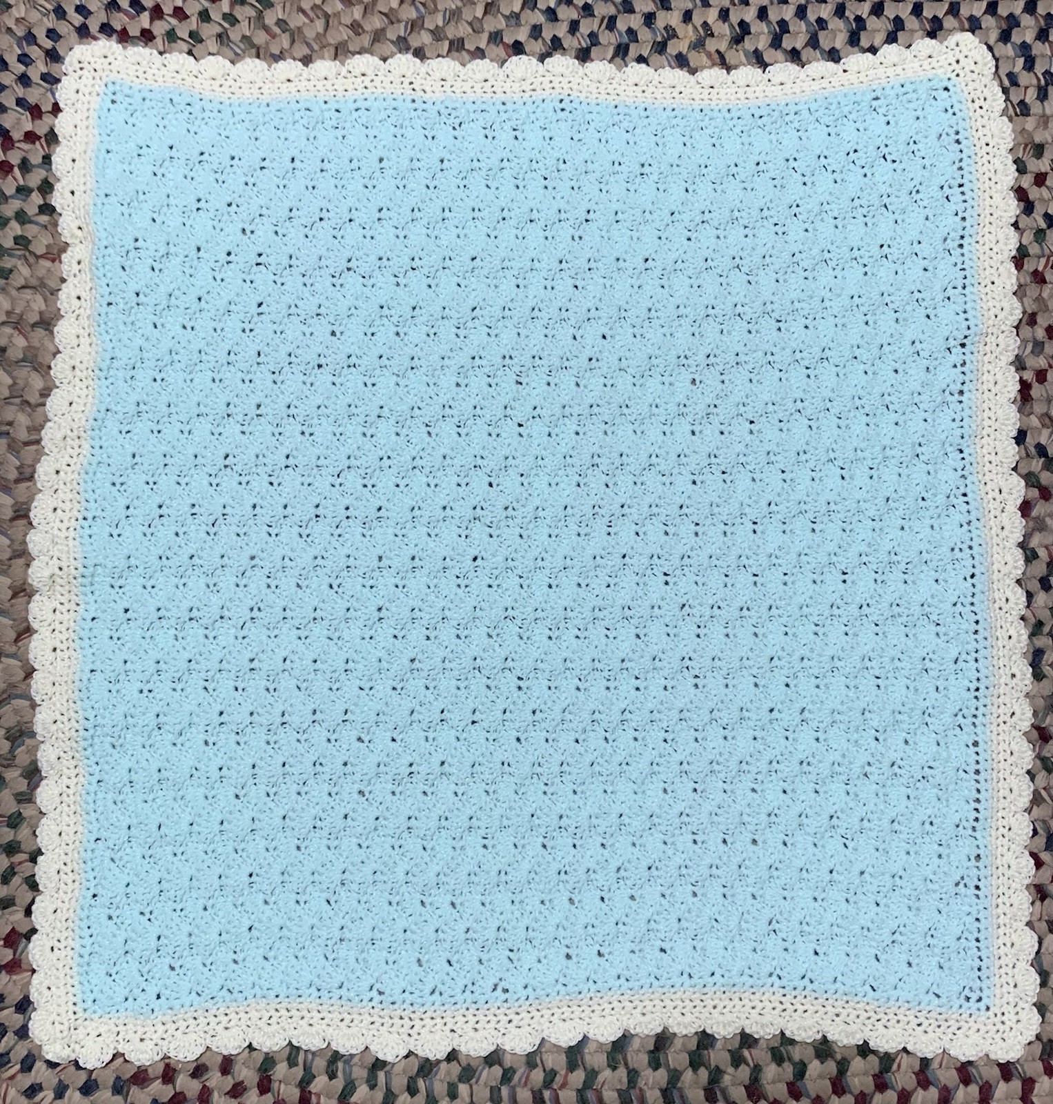 Handmade Crocheted Baby Blanket & Hat - Aqua Shells