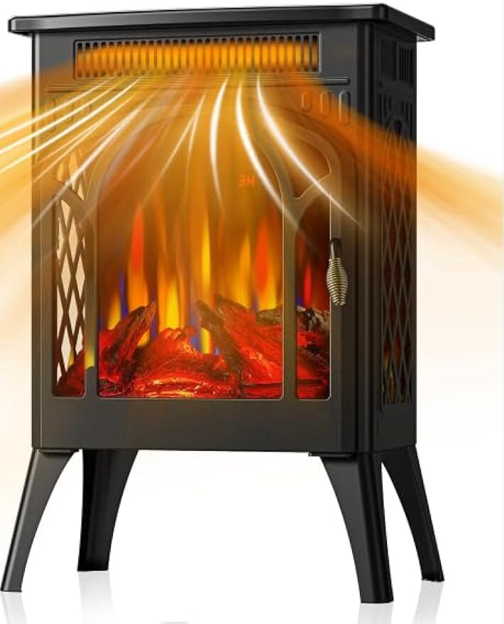 16" Electric Fireplace Heater Remote, Cathedral Stylish, Different Flame,Black