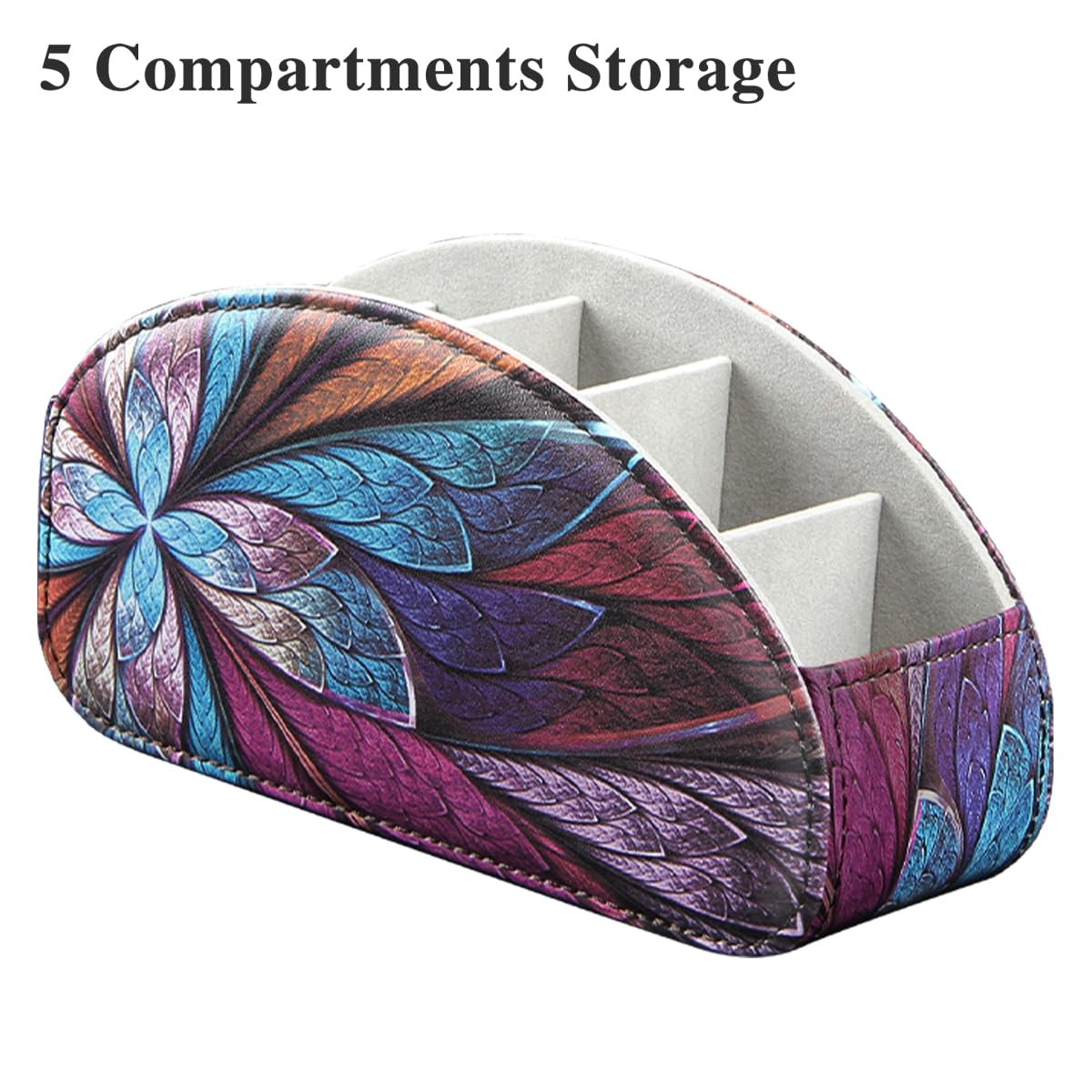PU Leather TV Remote Control Holder Caddy 5 Compartment Nightstand Organizer