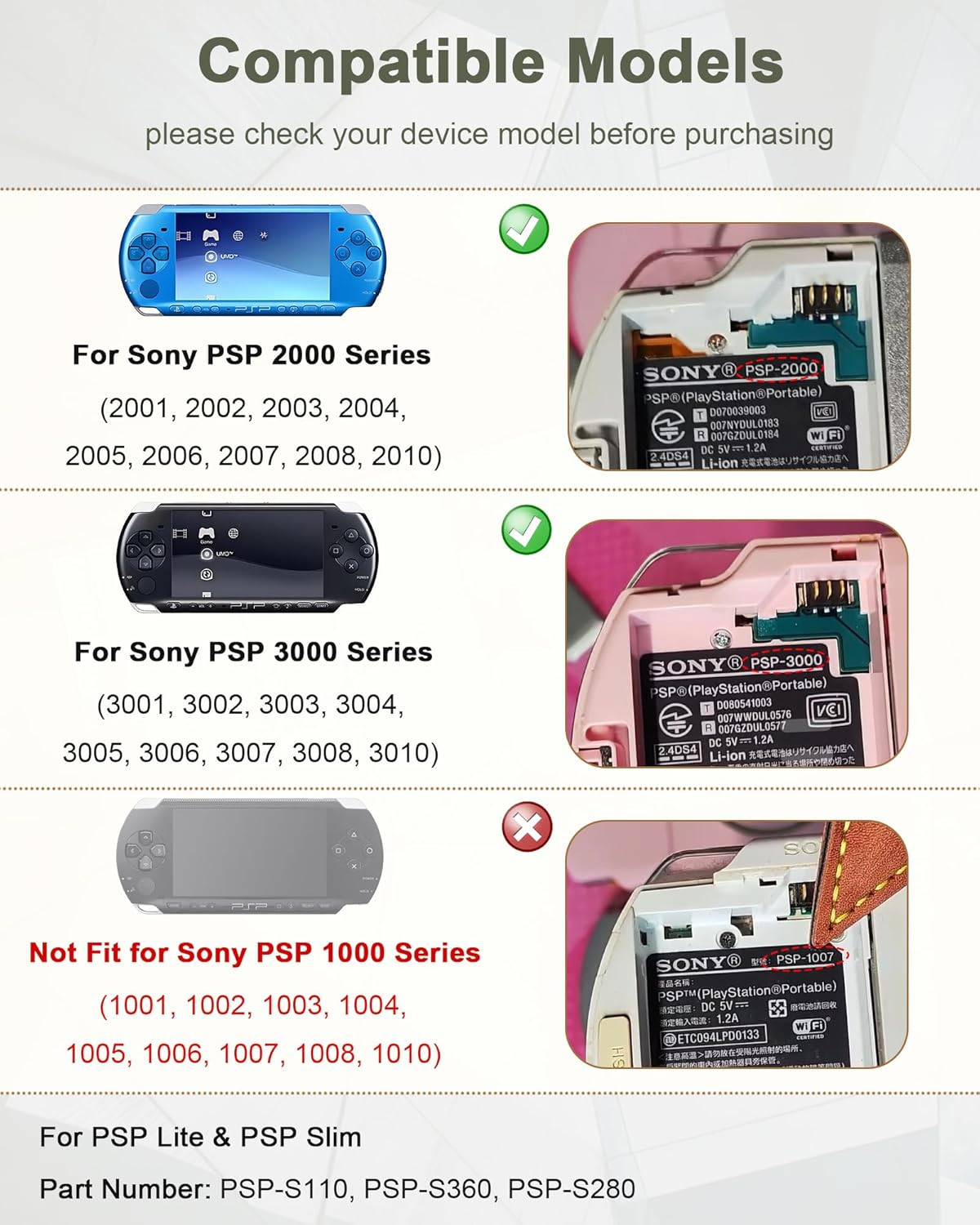 Battery for Sony PSP 3000 2000: Model PSP-S110 Portable Replacement Battery Pack