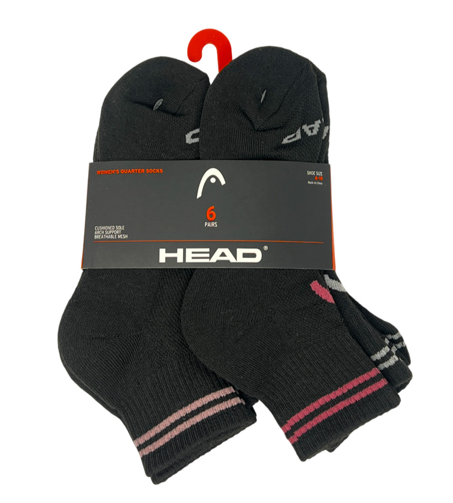 HEAD WOMEN'S QUARTER W/ STRIPES 6 PAIRS SOCKS SIZE 6-10