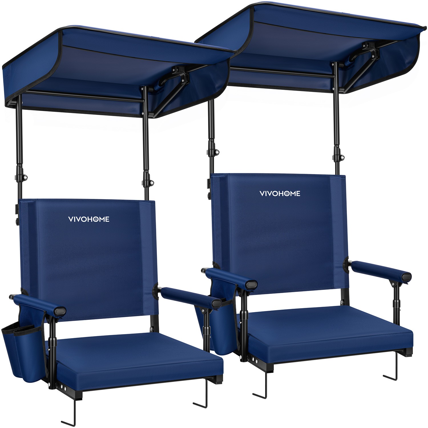 2 Pack Stadium Seat with Back Support & Sunshade Canopy Portable Bleacher Chairs