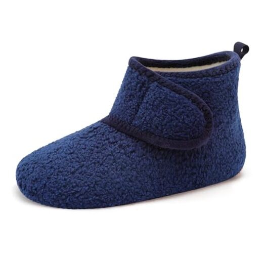 Womens Mens House Slippers Non-Slip Warm Booties 7-7.5 Women/5.5-6 Men Navy