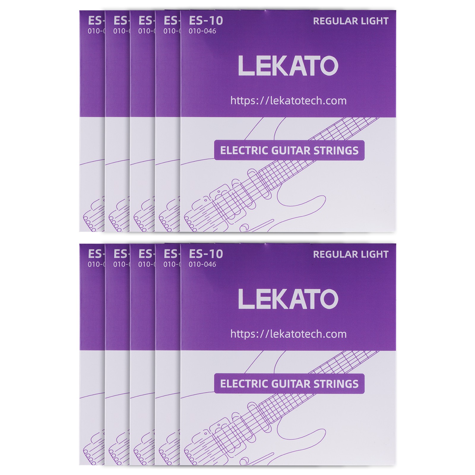 LEKATO 10 Set Electric Guitar Strings 6 Hex Steel String Guitar Strings 010-046
