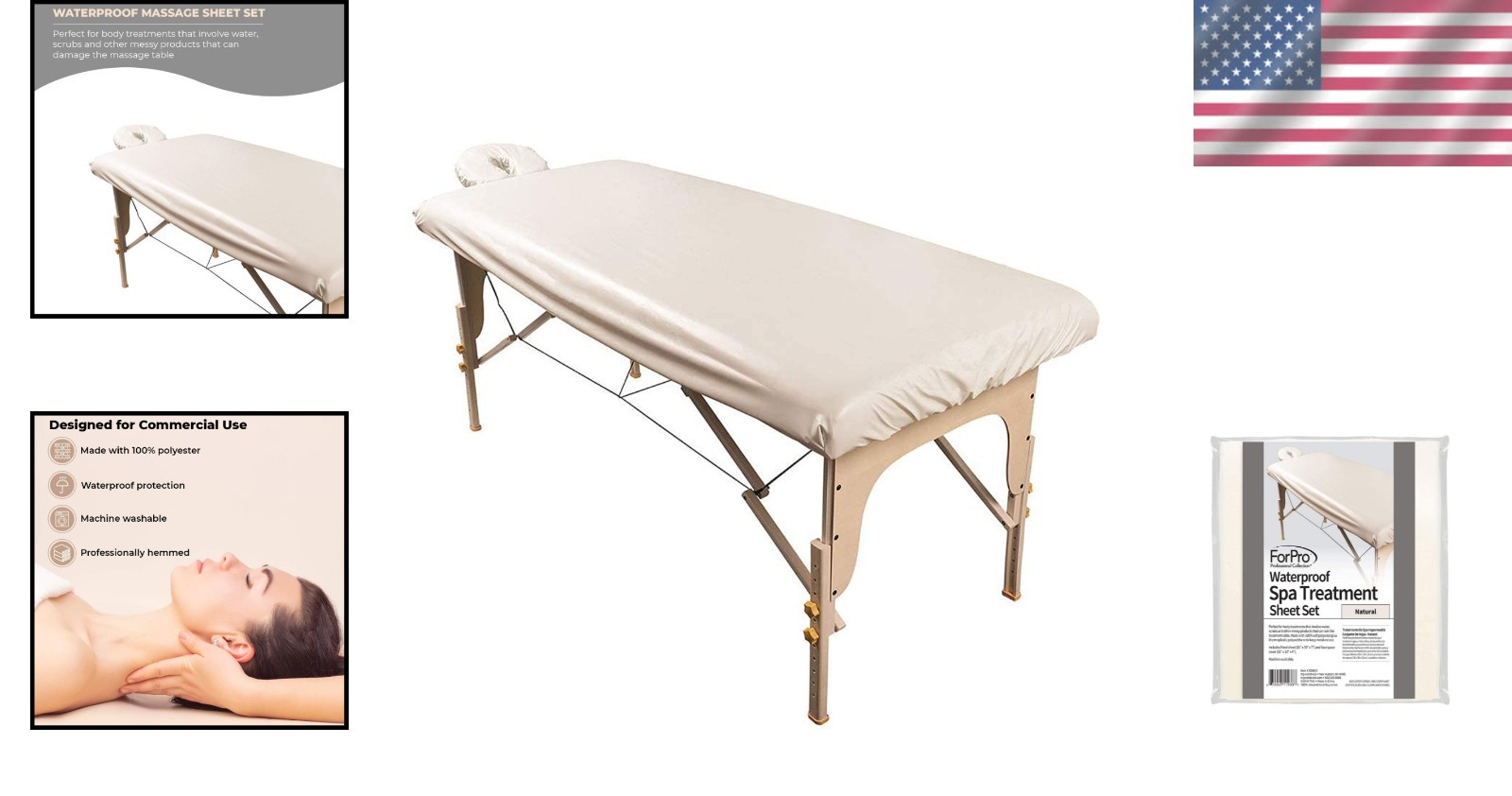 Natural Waterproof Massage Table Sheet Set - Machine Washable & Protective
