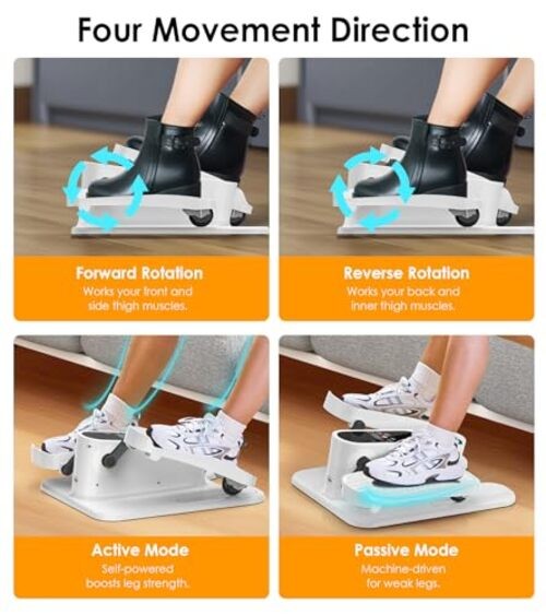 Under Desk Elliptical Machine, Electric Seated Leg Exerciser for Seniors, White