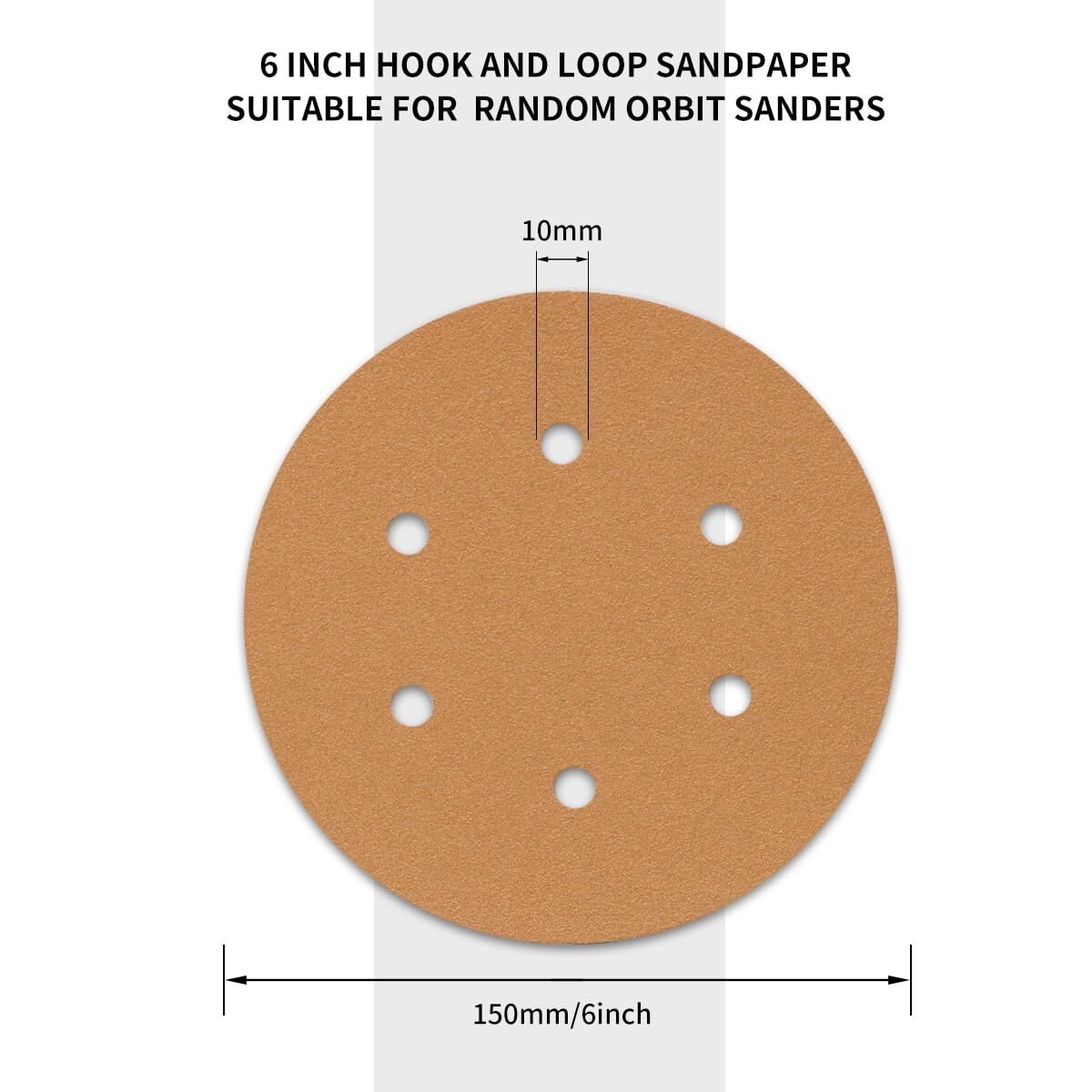 50 PCS 6 Inch Sanding Discs Hook and Loop 100 Grit, 6 Hole Sand Paper Disc