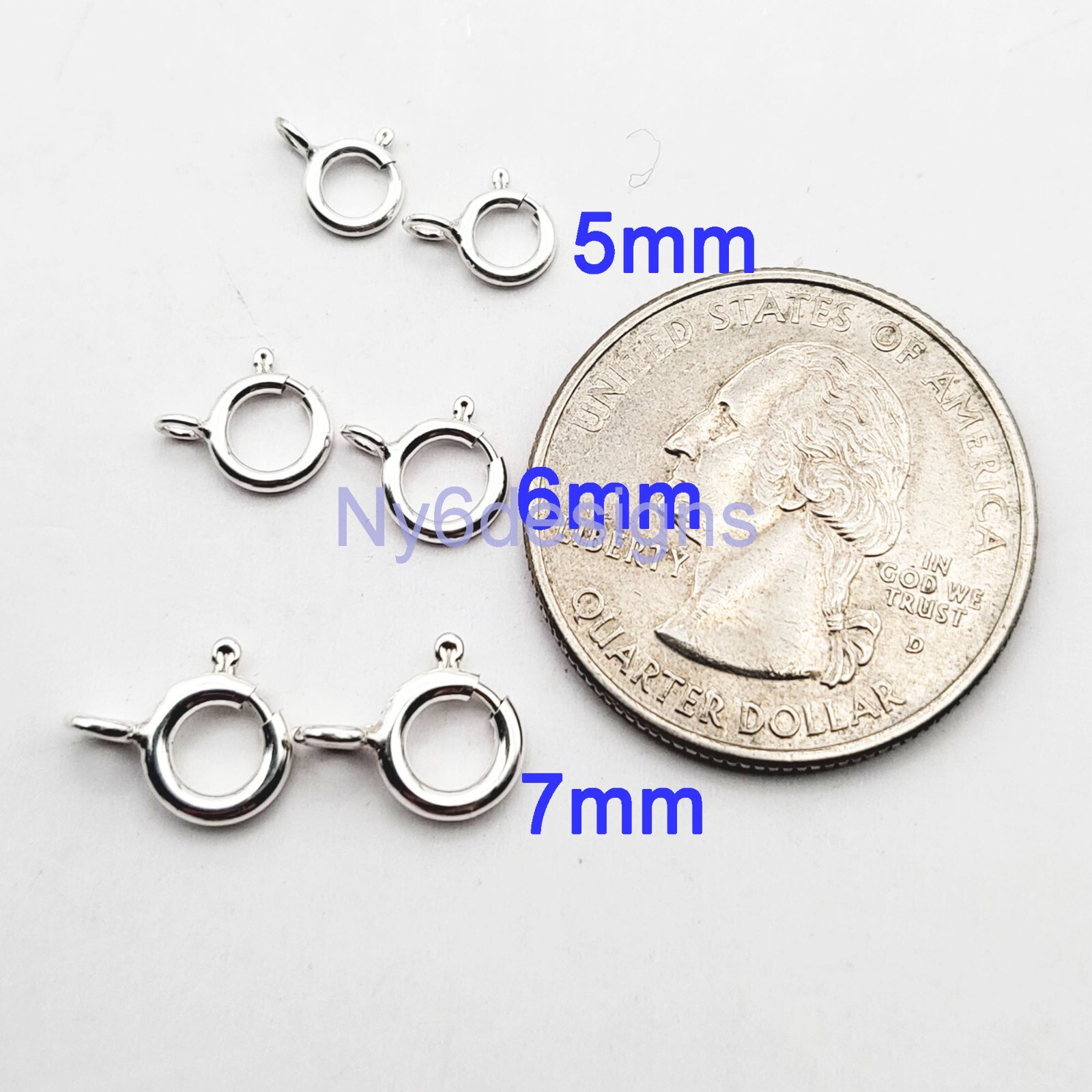 Sterling Silver Spring Ring Clasp 5mm/6mm/7mm Open & Closed Ring Finding (5pcs)