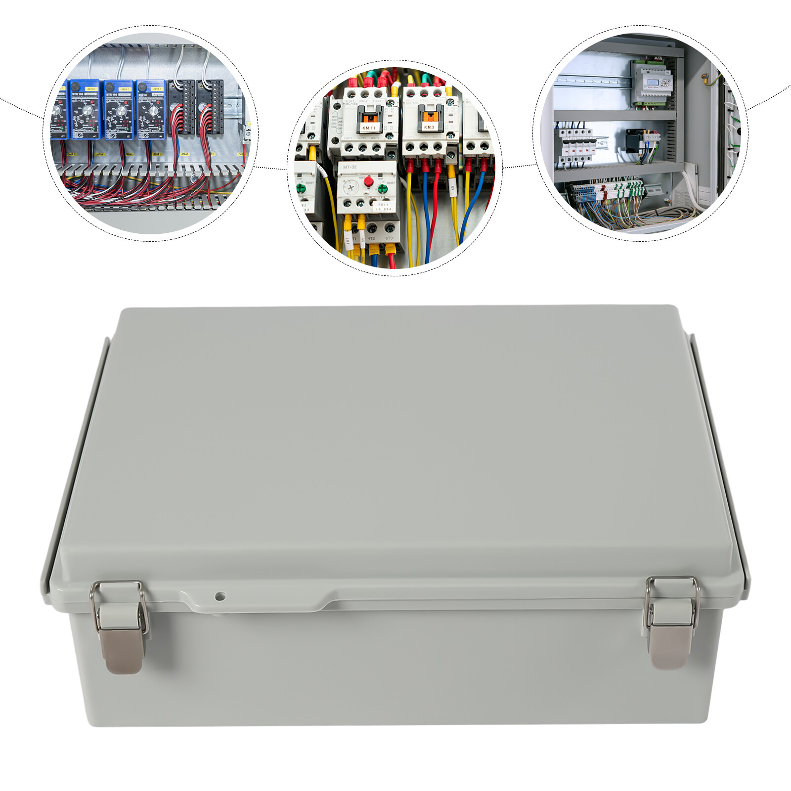 Grey Hinged Cover Latch Junction Box with Mounting Plate + Cover