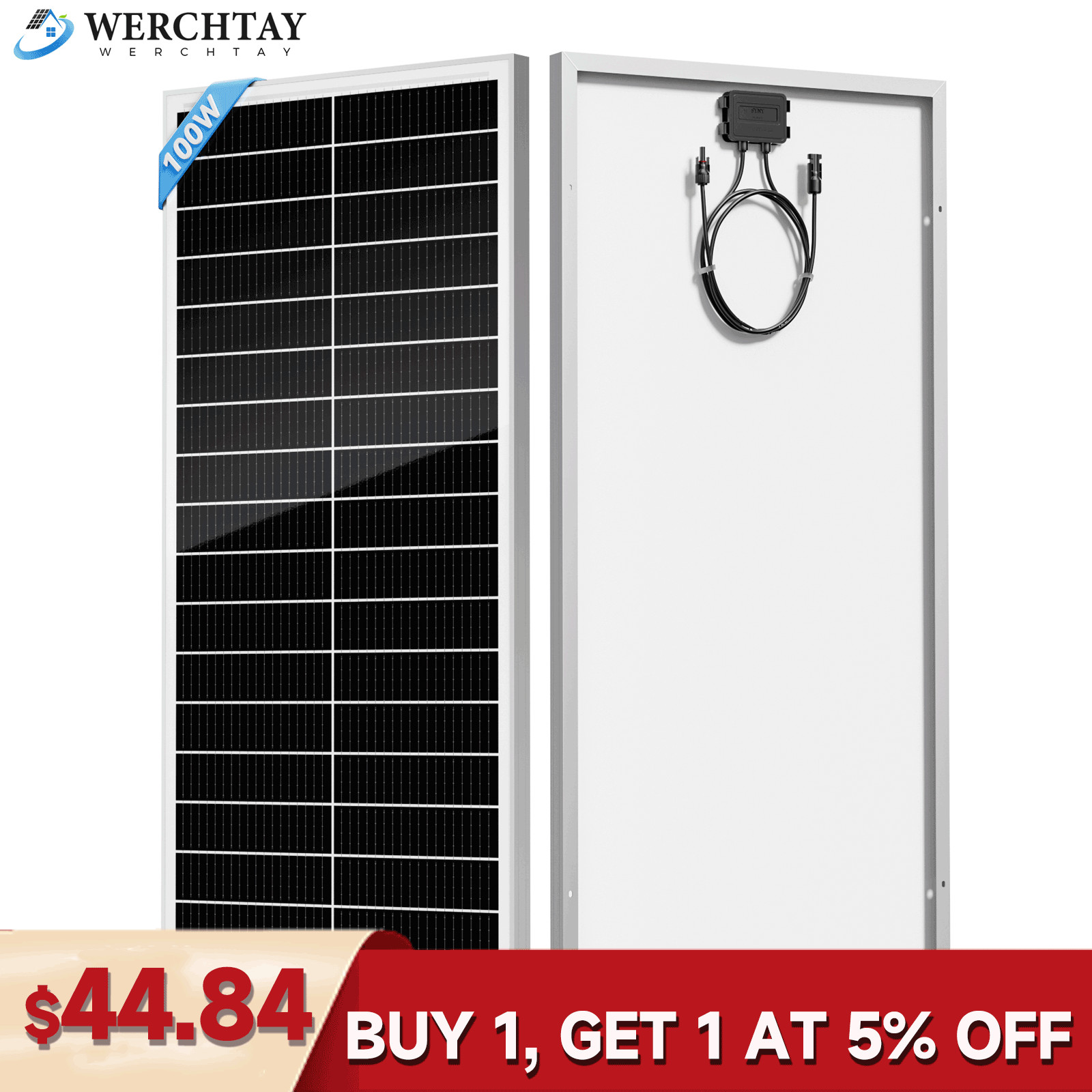 100W Watt 12v Monocrystalline Solar Panel RV Camping Home Off Grid Caravan Boat