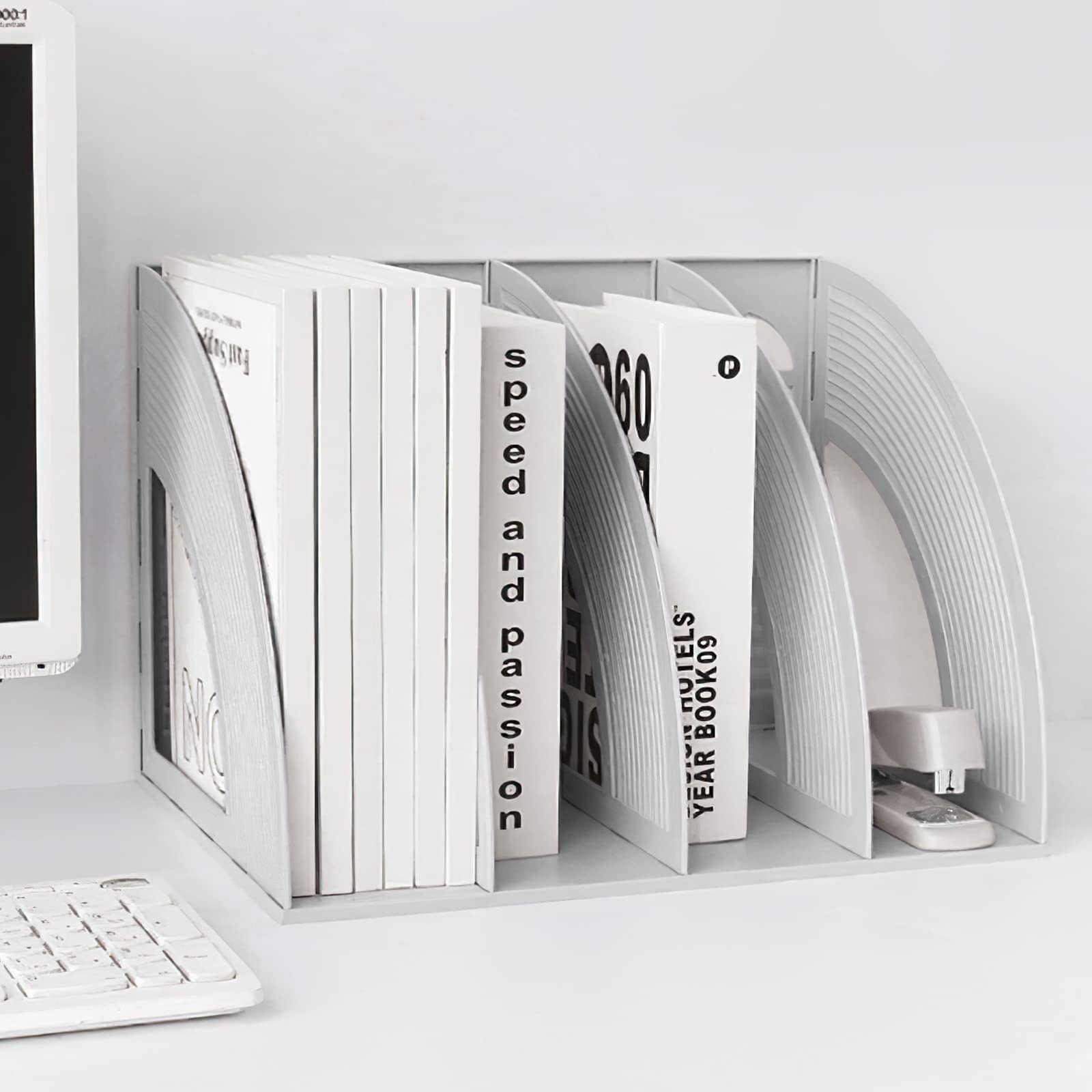 Plastic Arch File Organizer for A4 Documents, Office Desktop Storage, 4 Compa...