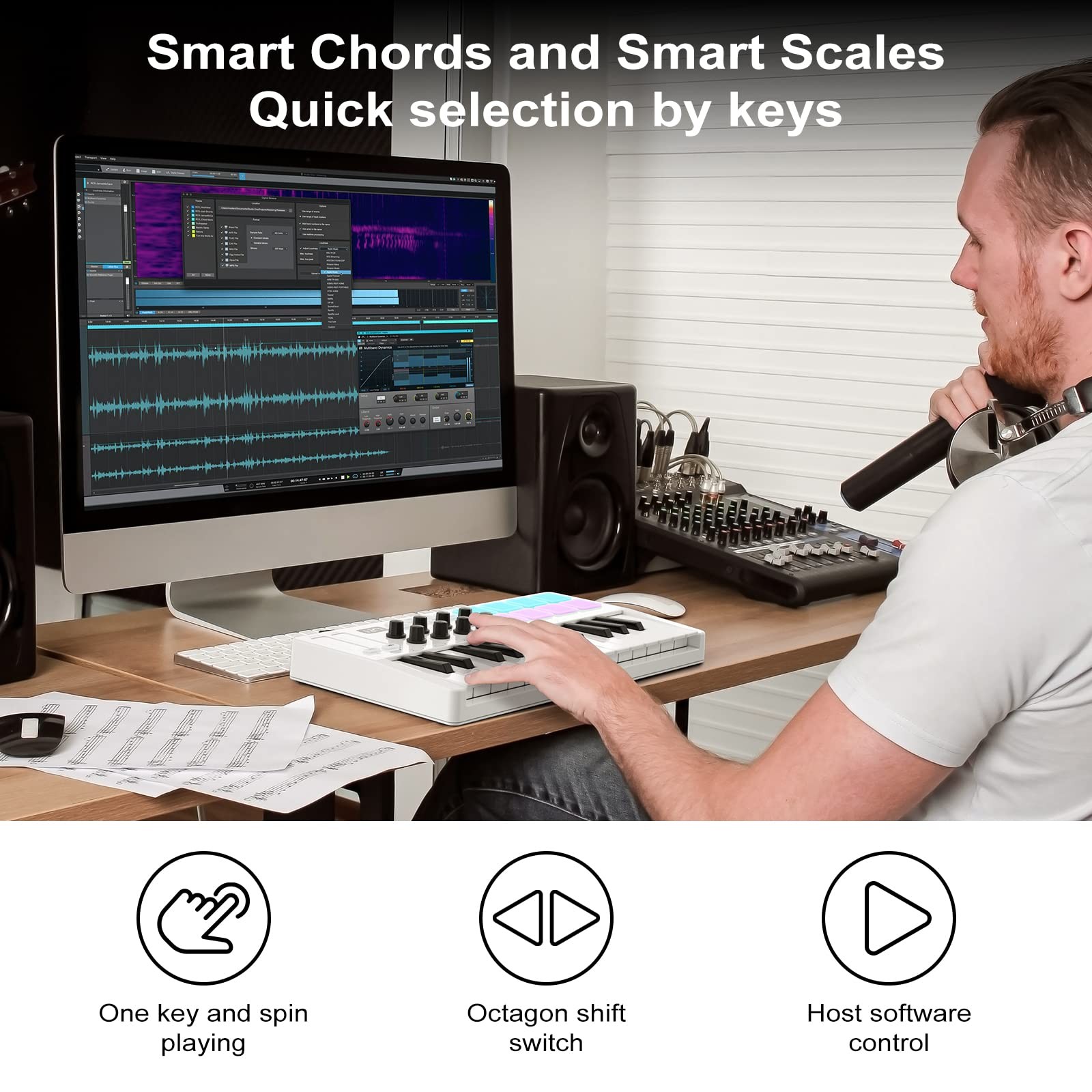 New 25 Key USB MIDI Keyboard Controller With 8 Backlit Drum Pads Bluetooth Semi