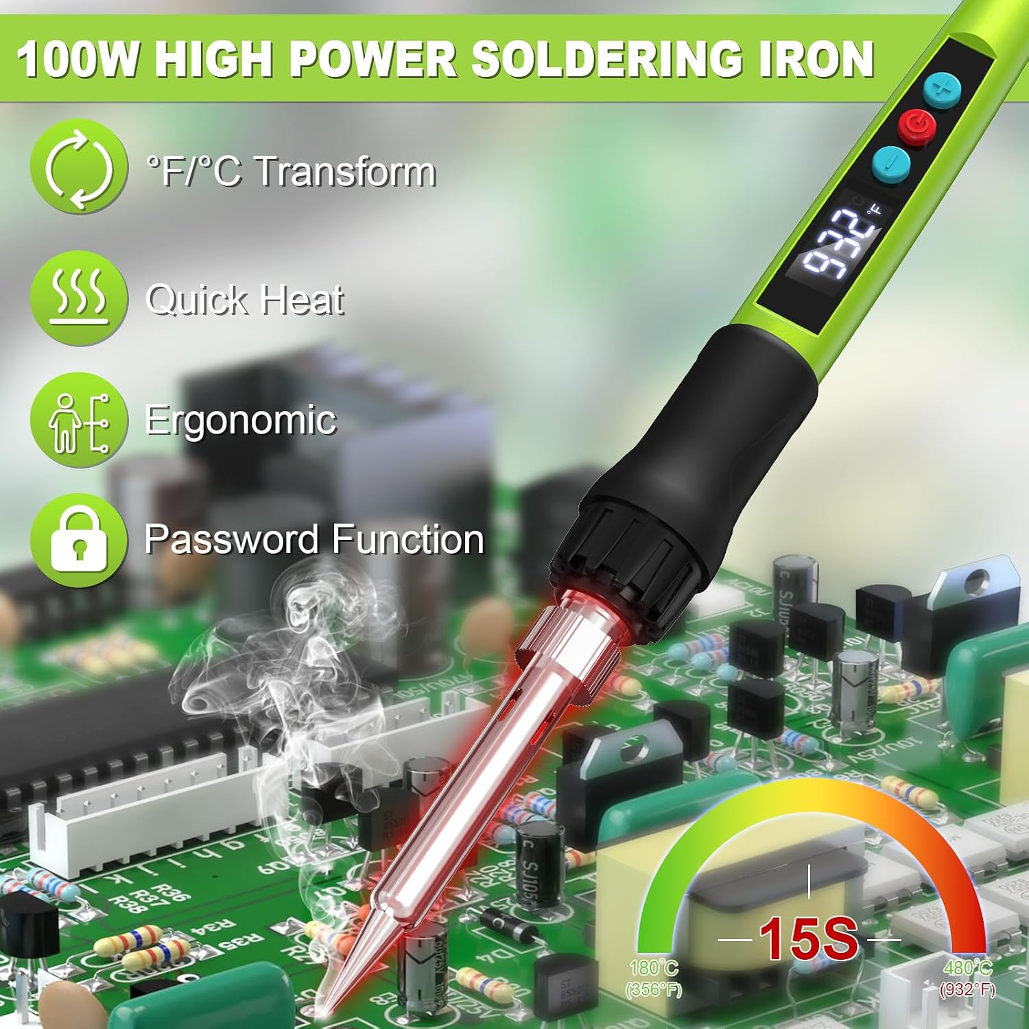 Soldering Iron Kit, 100W Soldering Gun with LED Digital Display, Adjustable Temp