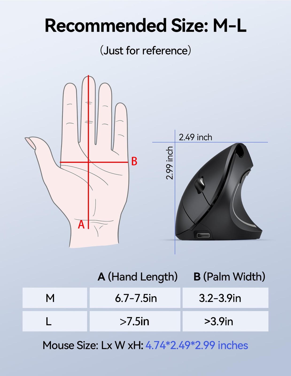 TECKNET Ergonomic Mouse, Wireless Rechargeable Vertical Mouse for Black