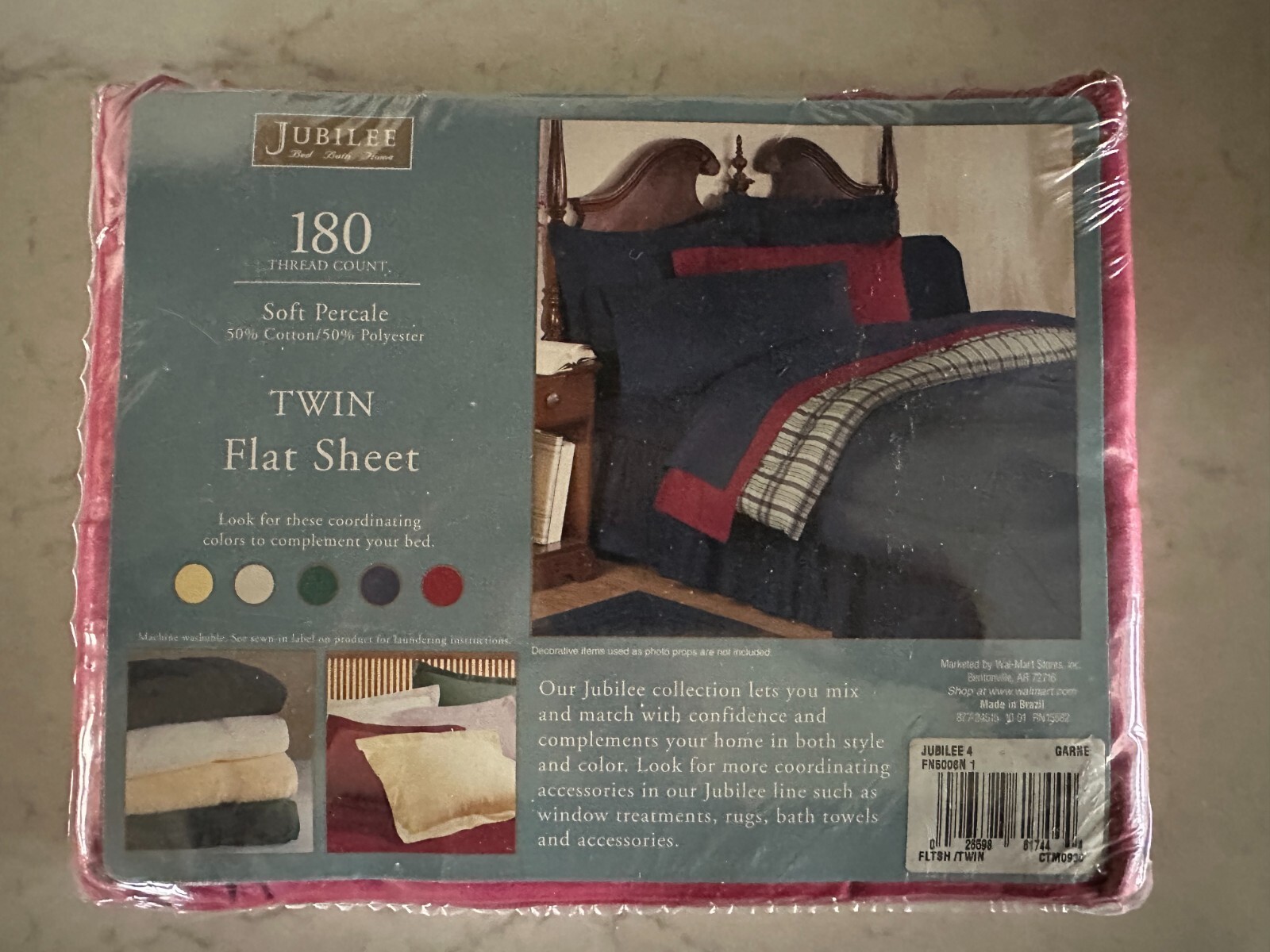Jubilee Twin Flat Sheet 180 Thread Count Soft Percale (Red)
