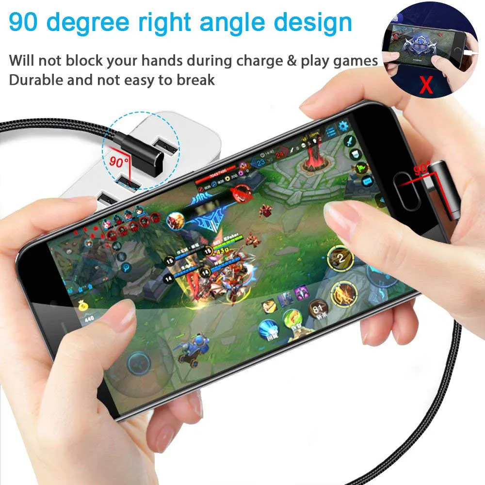 Type C 90 Degree Right Angle USB C 2.4A Fast Data Sync Charging Charger Cable