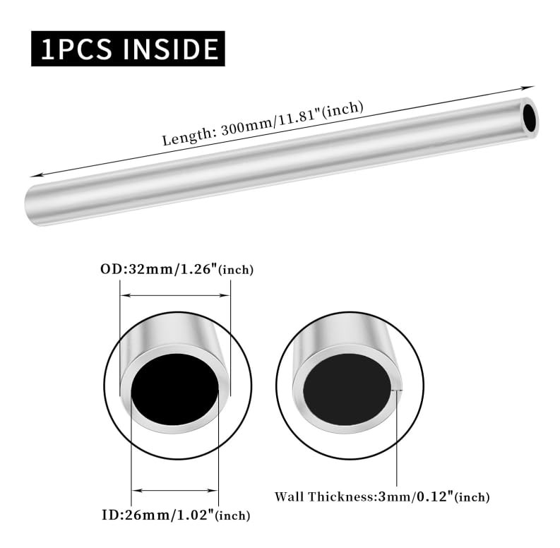 1 Pcs 6063 Round Aluminum Tube 32mm OD 26mm ID 300mm Length Seamless Pipe DIY