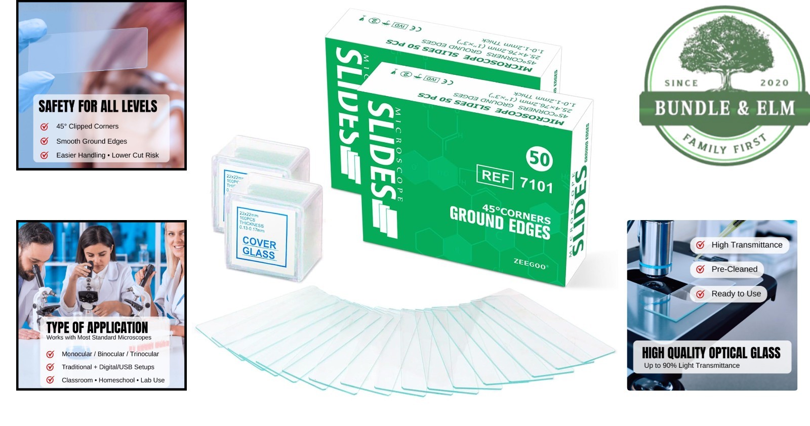 Complete Microscope Slide Set with 100 Slides and 200 Covers for Experiments